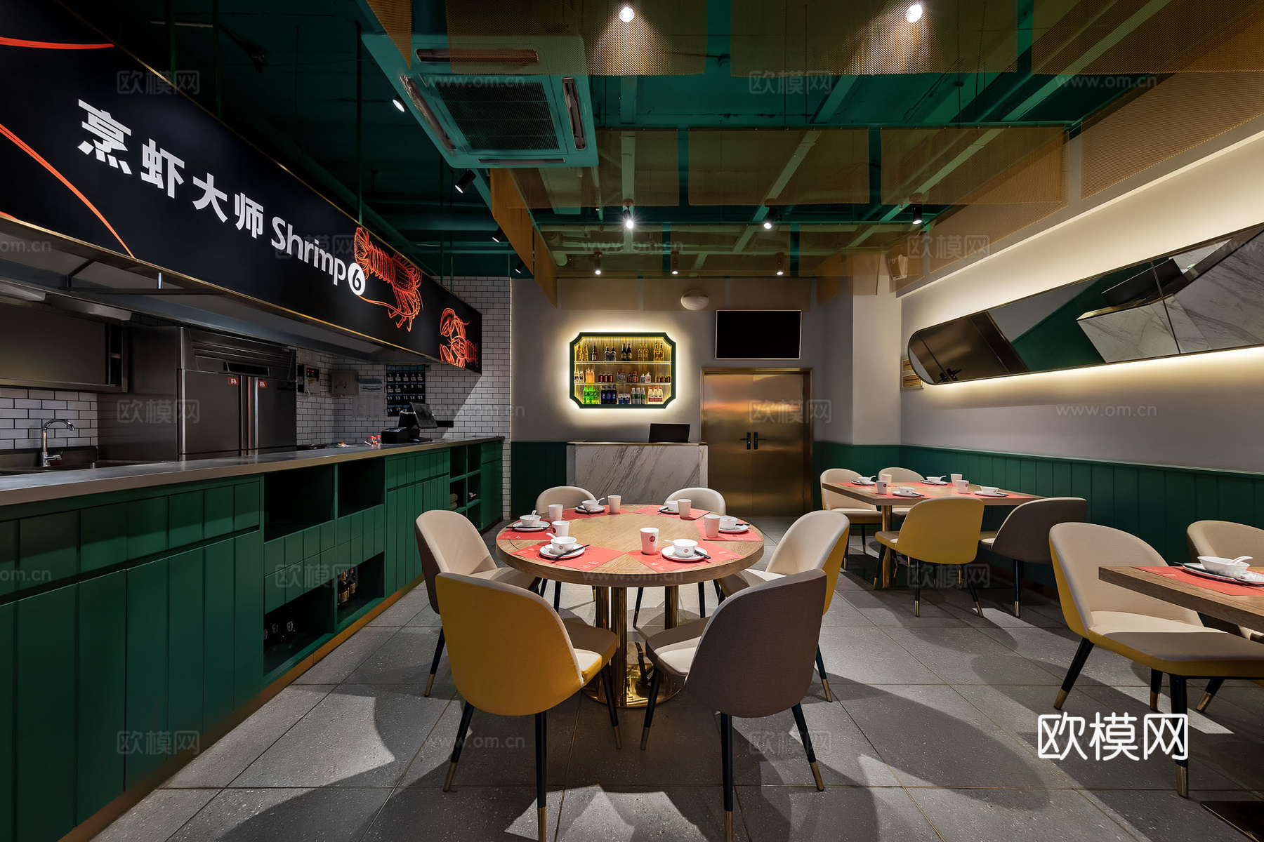 小龙虾快餐厅 最新全套施工图 效果图合集cad施工图