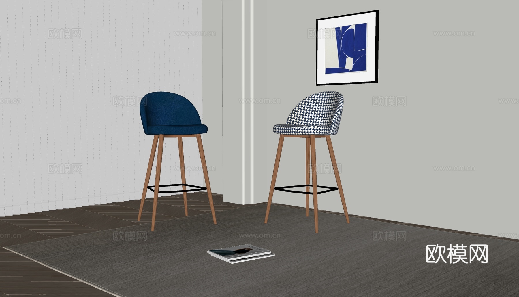 poliform北欧吧椅 布艺吧椅 装饰画su模型