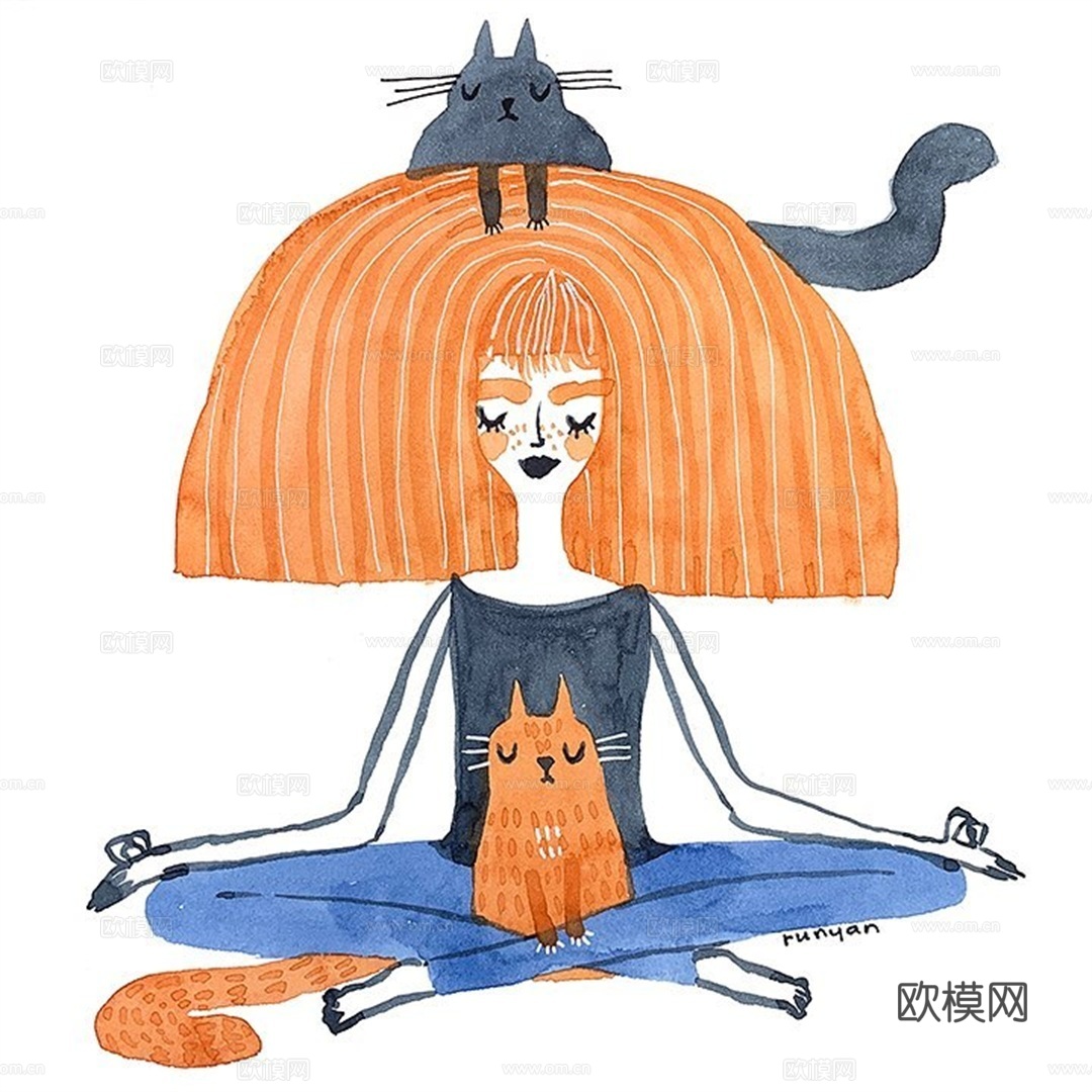 可爱动物手绘创意童趣插画猫咪动物插画治愈系插画可爱儿童插画下载