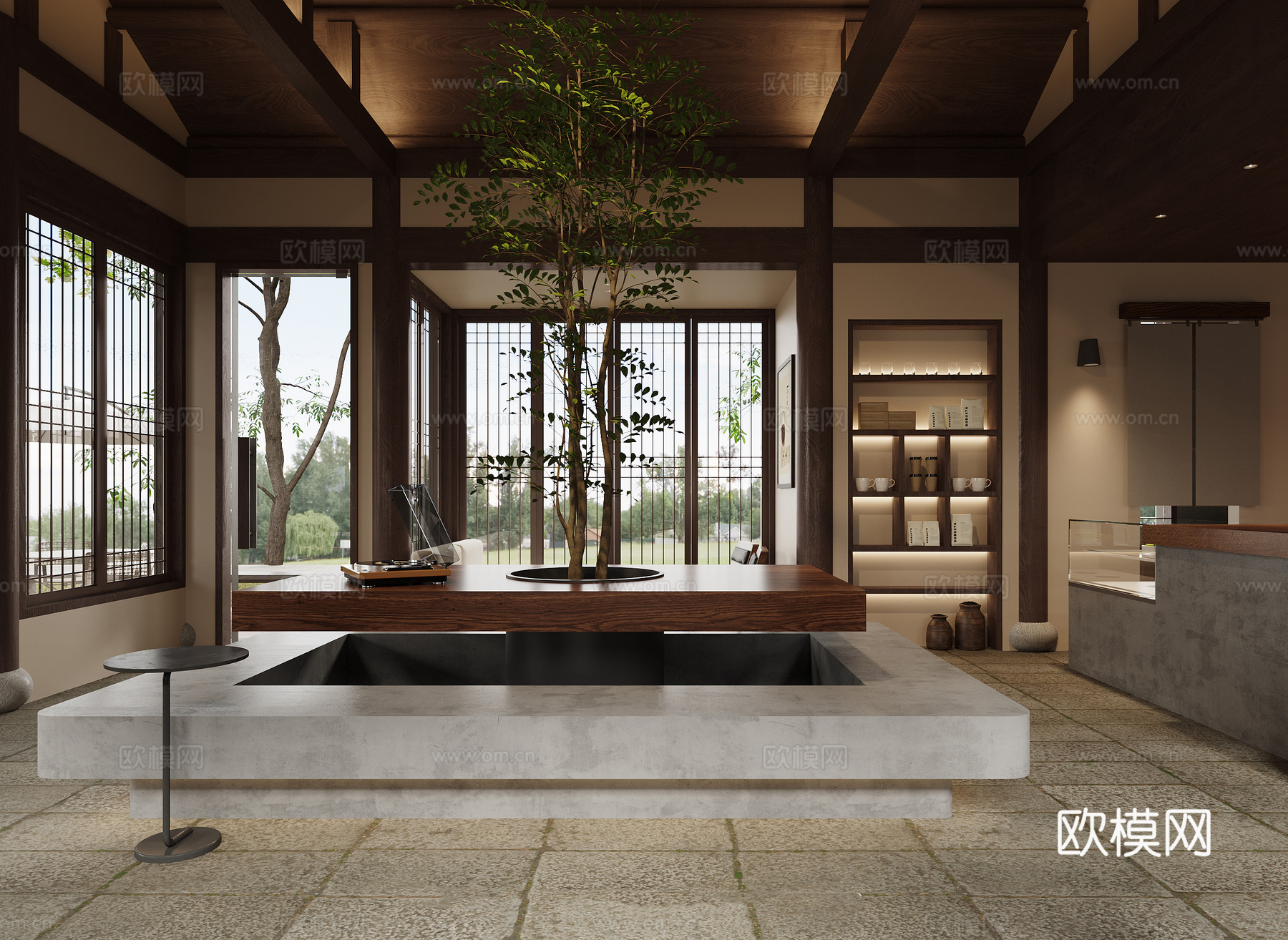 新中式咖啡店 最新全套施工图 效果图合集cad施工图