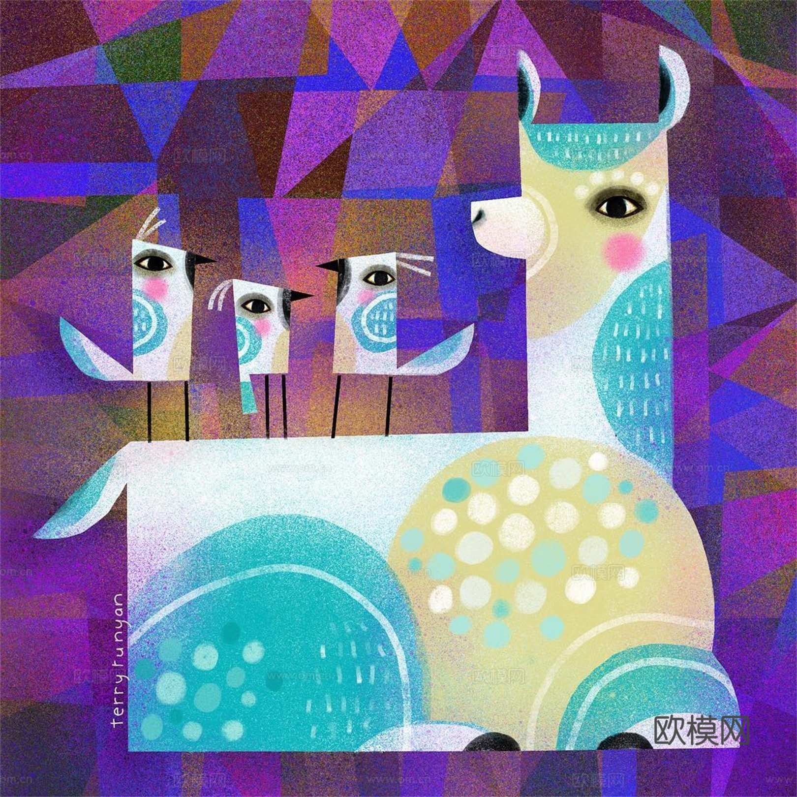 可爱动物手绘创意童趣插画猫咪动物插画治愈系插画可爱儿童插画下载