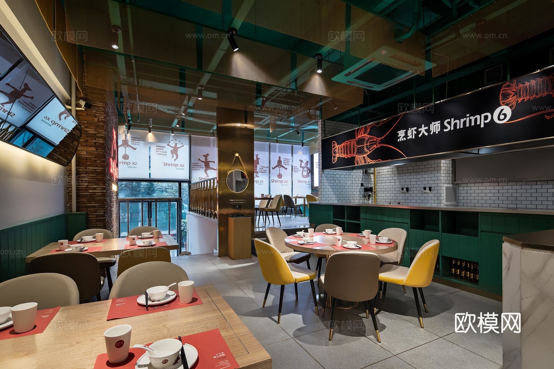 小龙虾快餐厅 最新全套施工图 效果图合集cad施工图