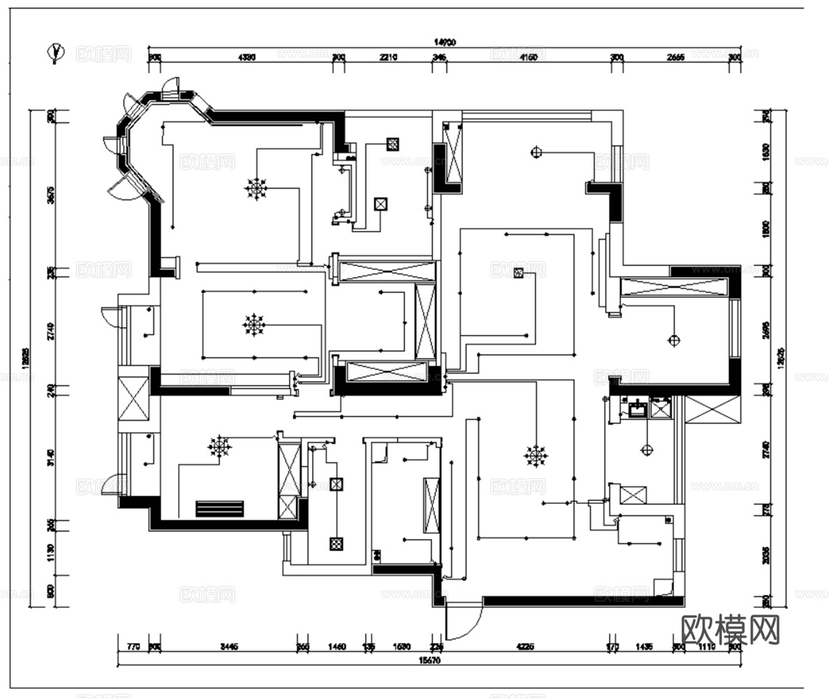 8套无主灯设计样板间大平层别墅CAD施工图效果图实景图cad施工图cad施工图