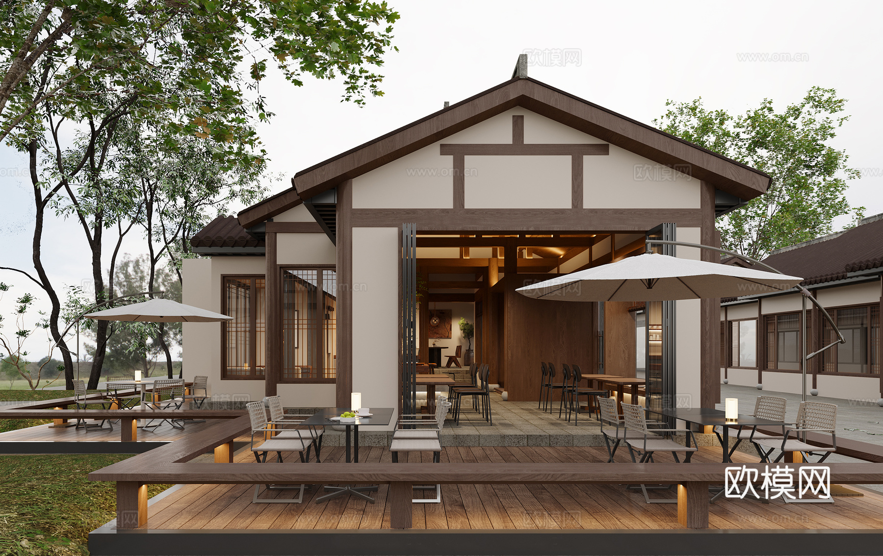 新中式咖啡店 最新全套施工图 效果图合集cad施工图