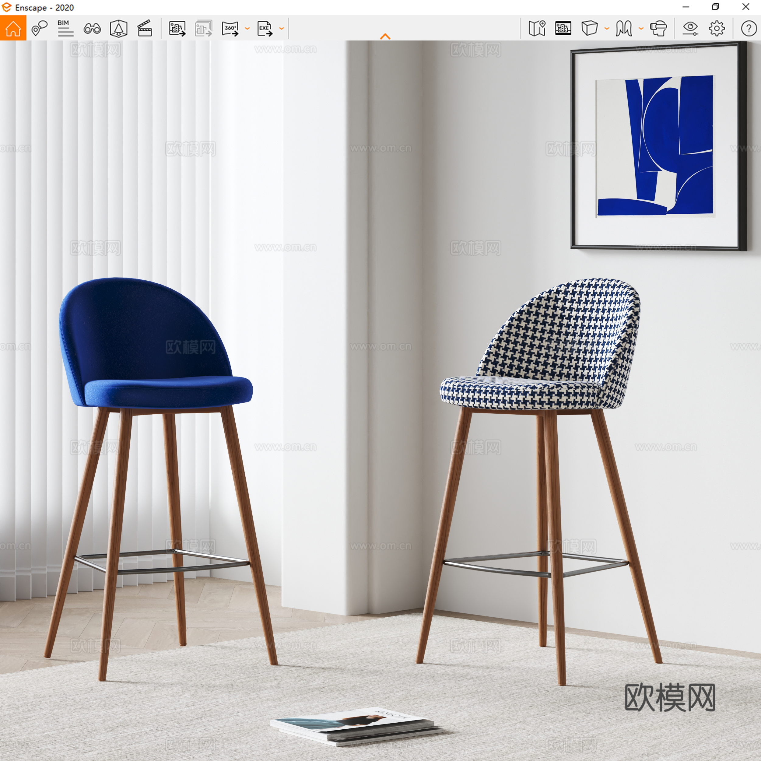 poliform北欧吧椅 布艺吧椅 装饰画su模型