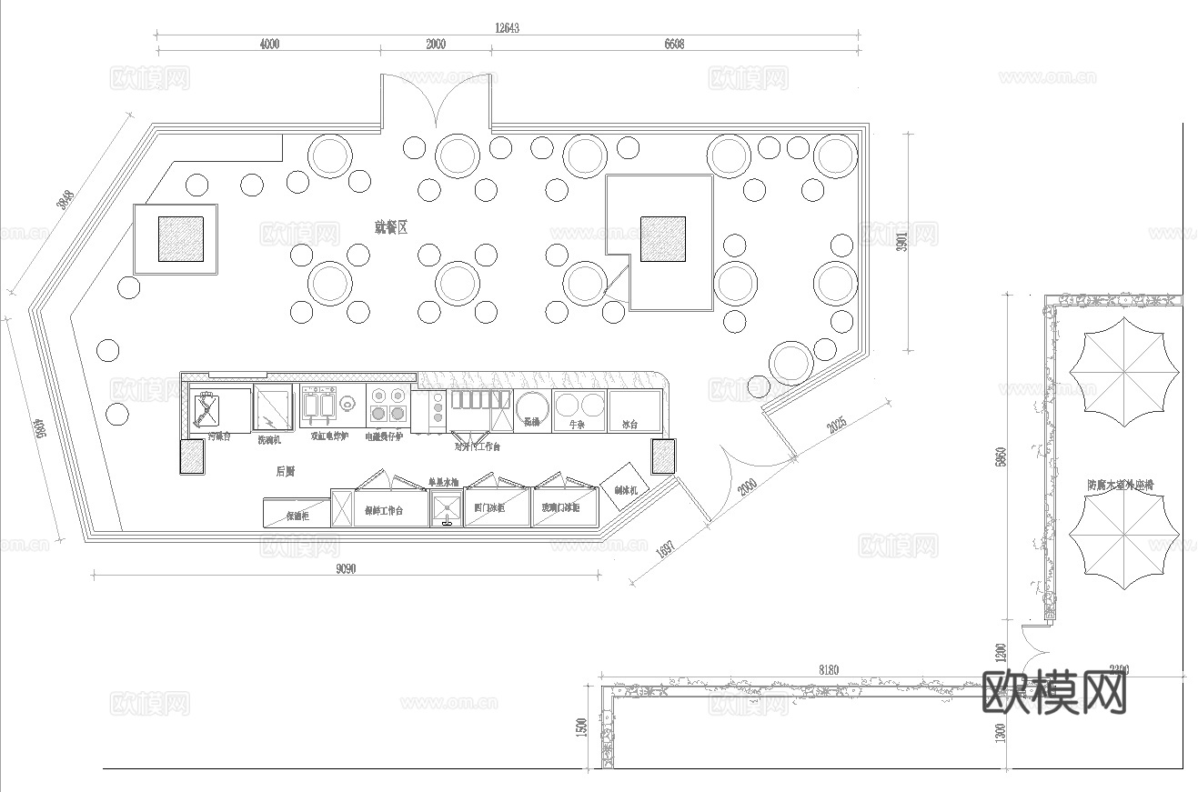 螺蛳粉快餐厅 最新全套施工图 效果图合集cad施工图