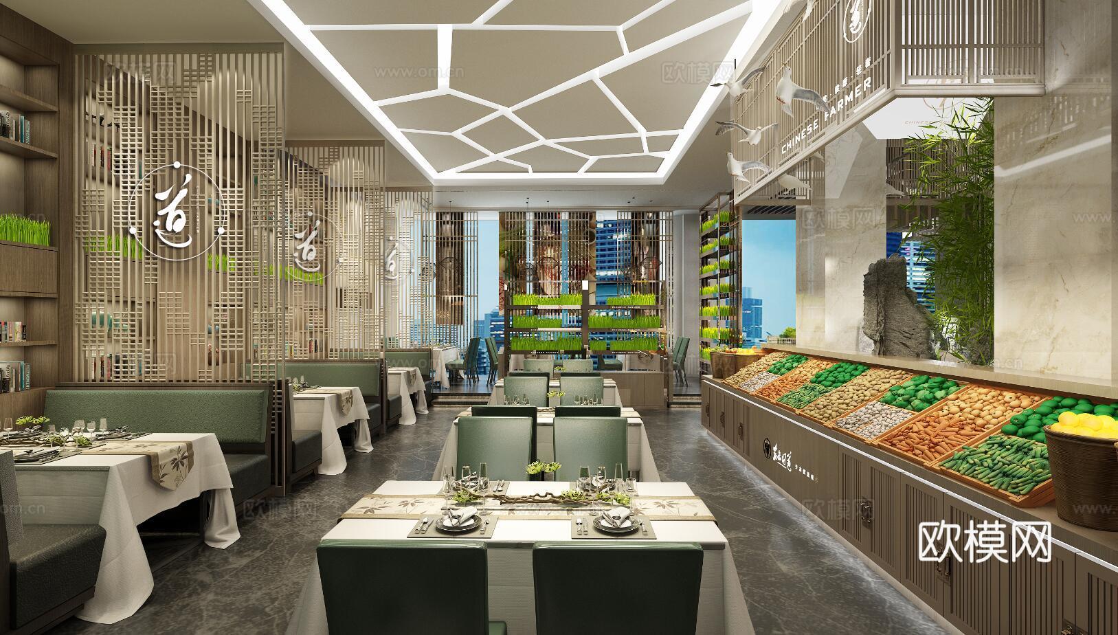 生态餐厅 最新全套施工图 效果图合集cad施工图