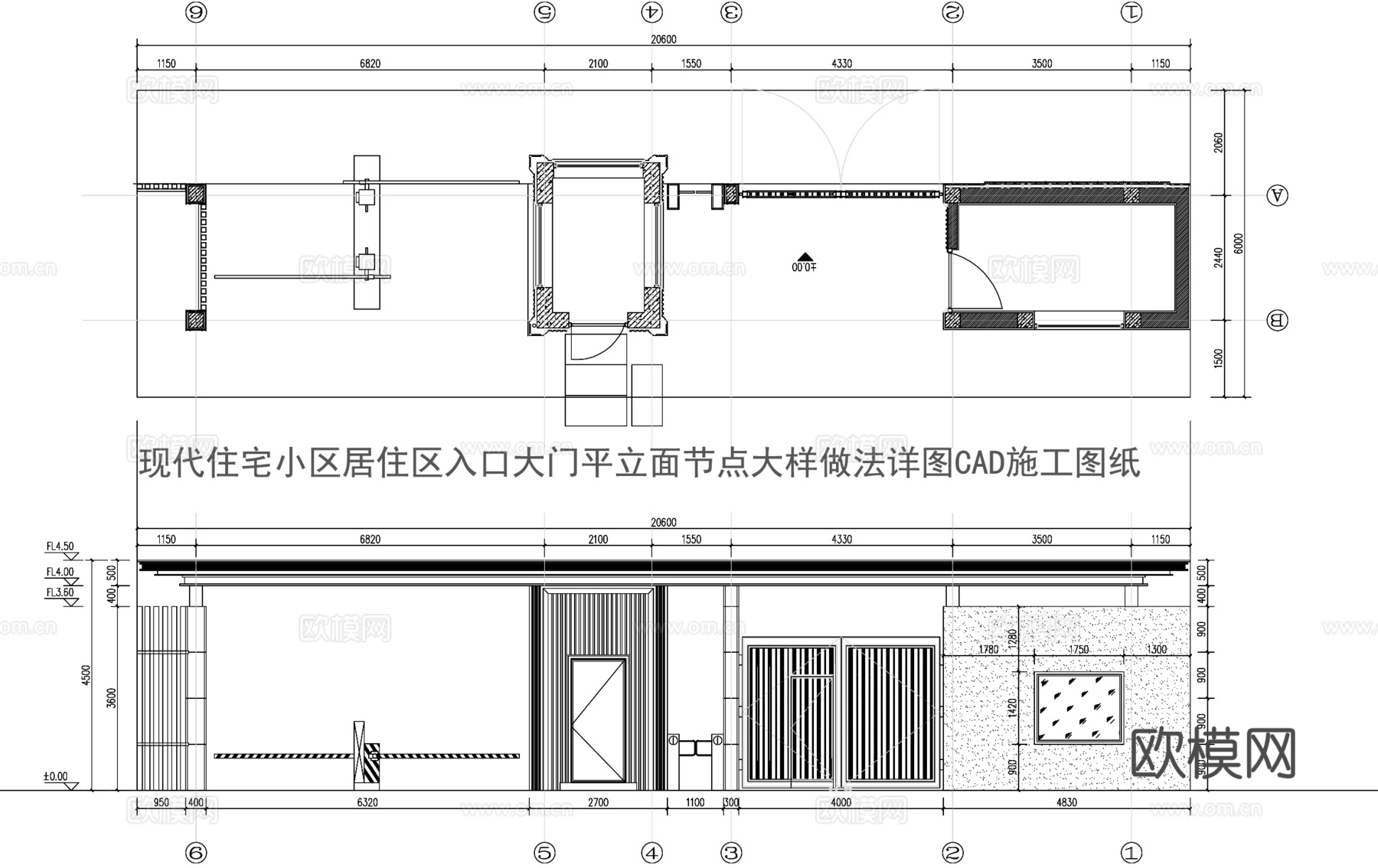 现代住宅大门CAD施工图纸cad施工图