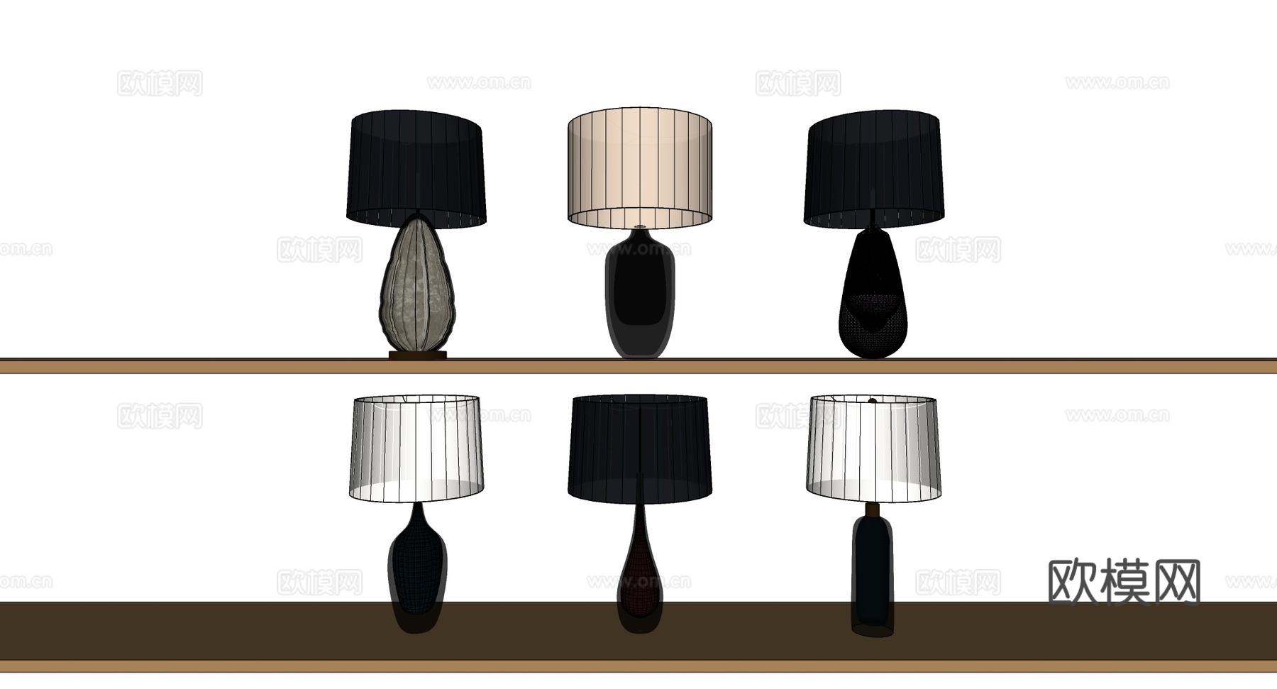 现代简约装饰台灯 玻璃金属底座 客厅卧室ins风床头灯su模型