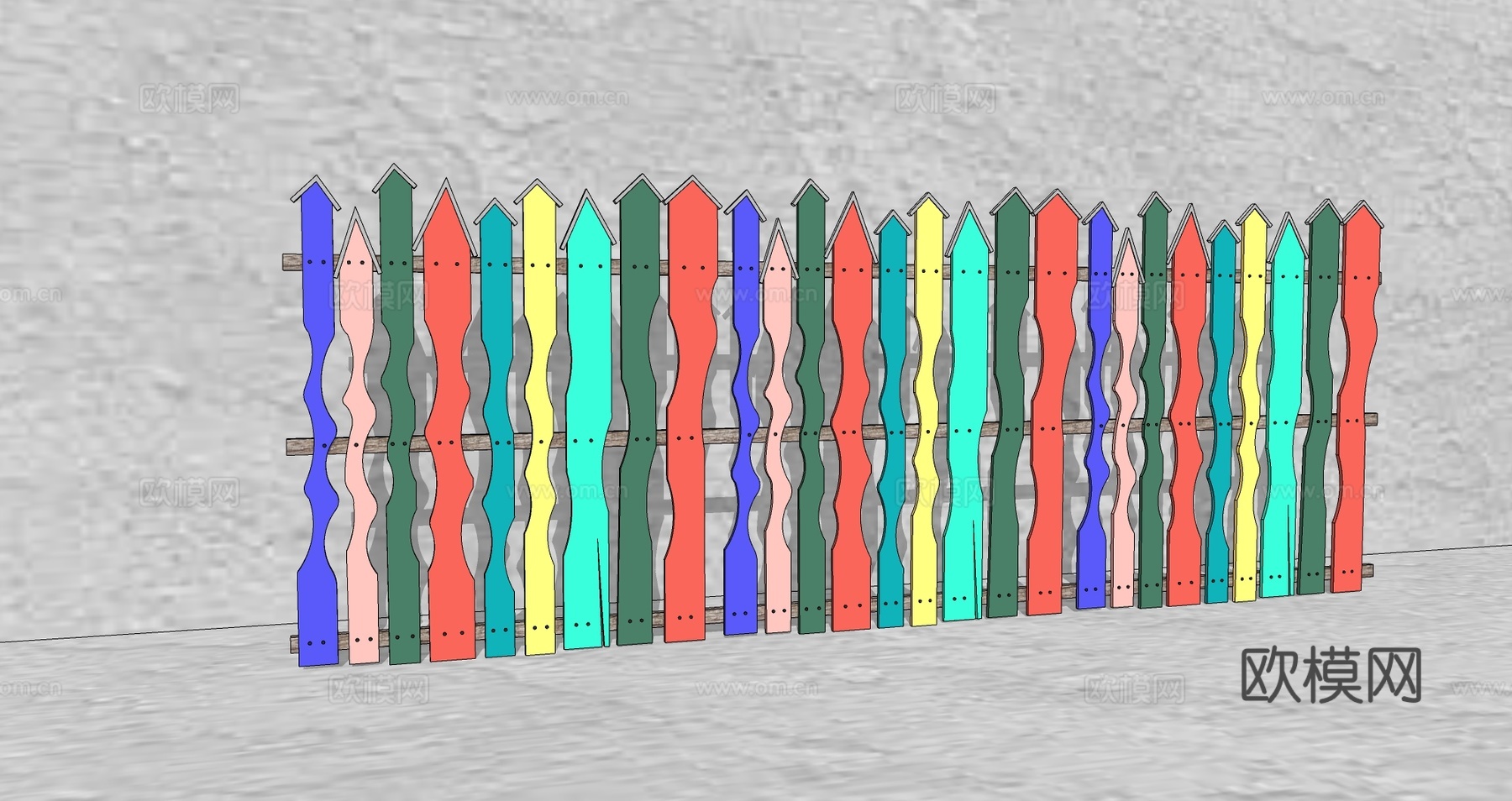 现代生态户外卡通木质栏杆动物围栏护栏彩色花朵儿童栅栏田园草地su模型