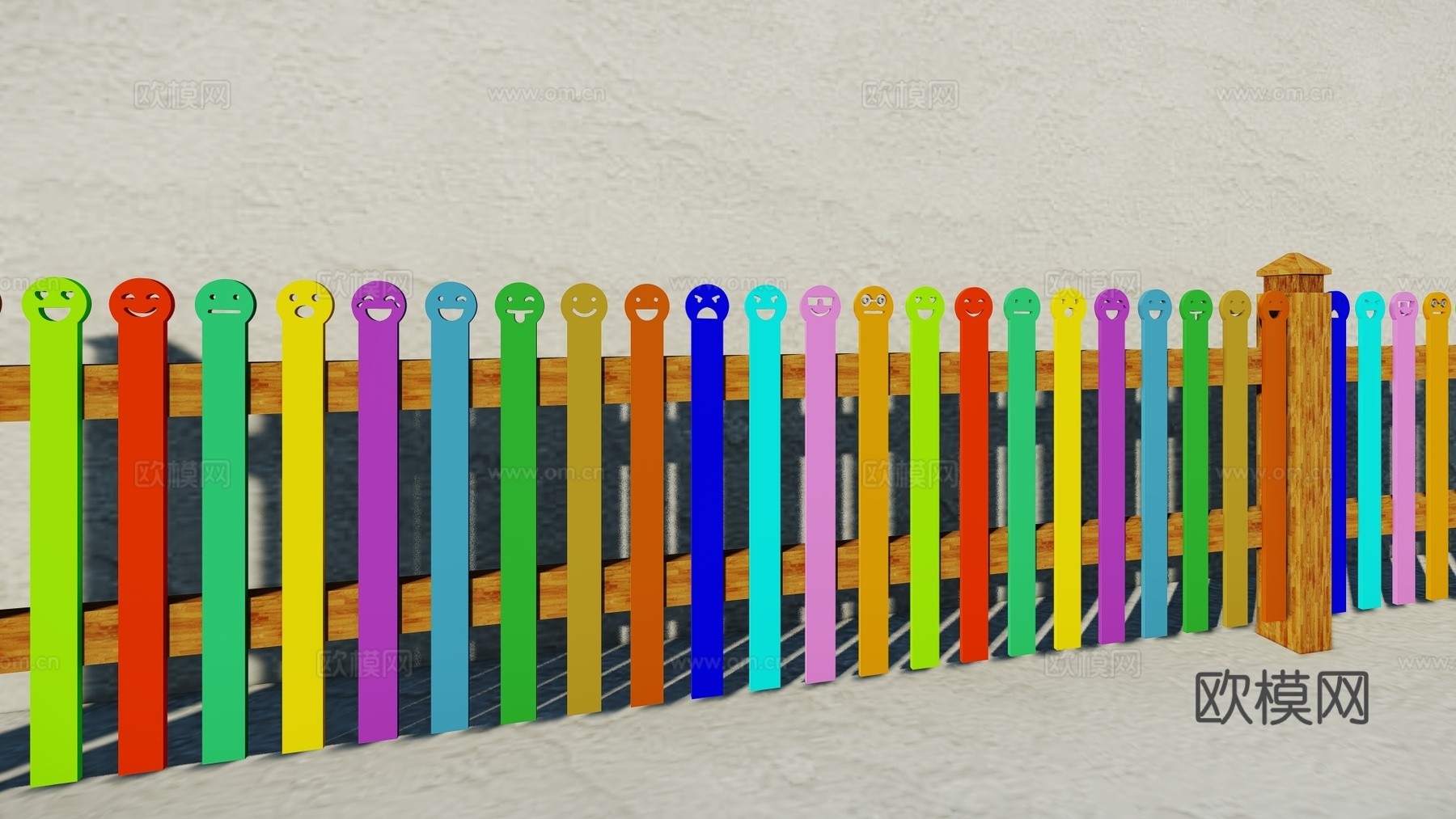 现代生态户外卡通木质栏杆动物围栏护栏彩色花朵儿童栅栏田园草地su模型