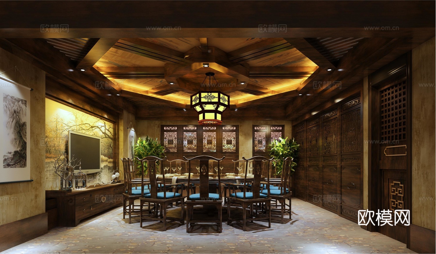 新中式中餐厅 最新全套施工图 效果图合集cad施工图