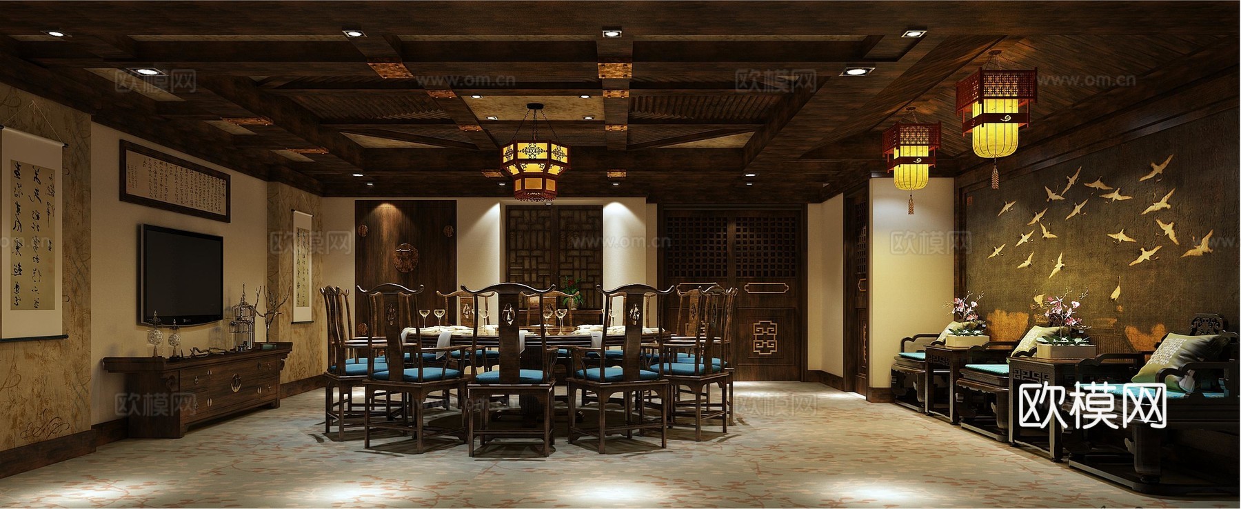 新中式中餐厅 最新全套施工图 效果图合集cad施工图