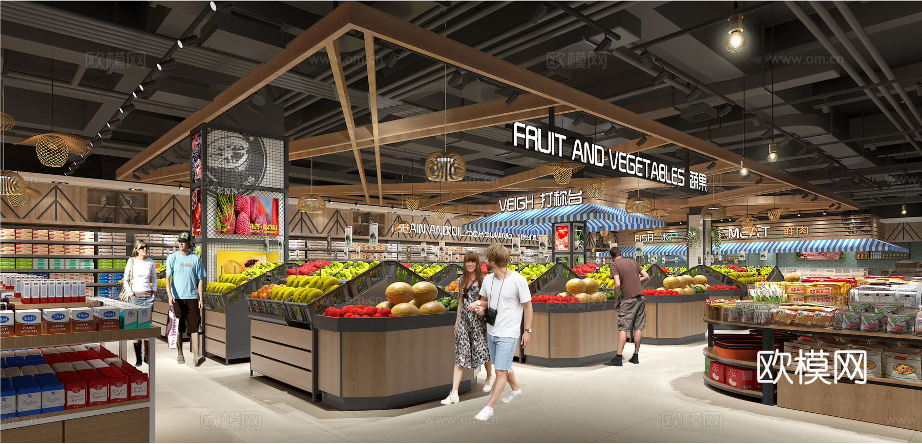 精品百货超市 最新全套施工图 效果图合集cad施工图