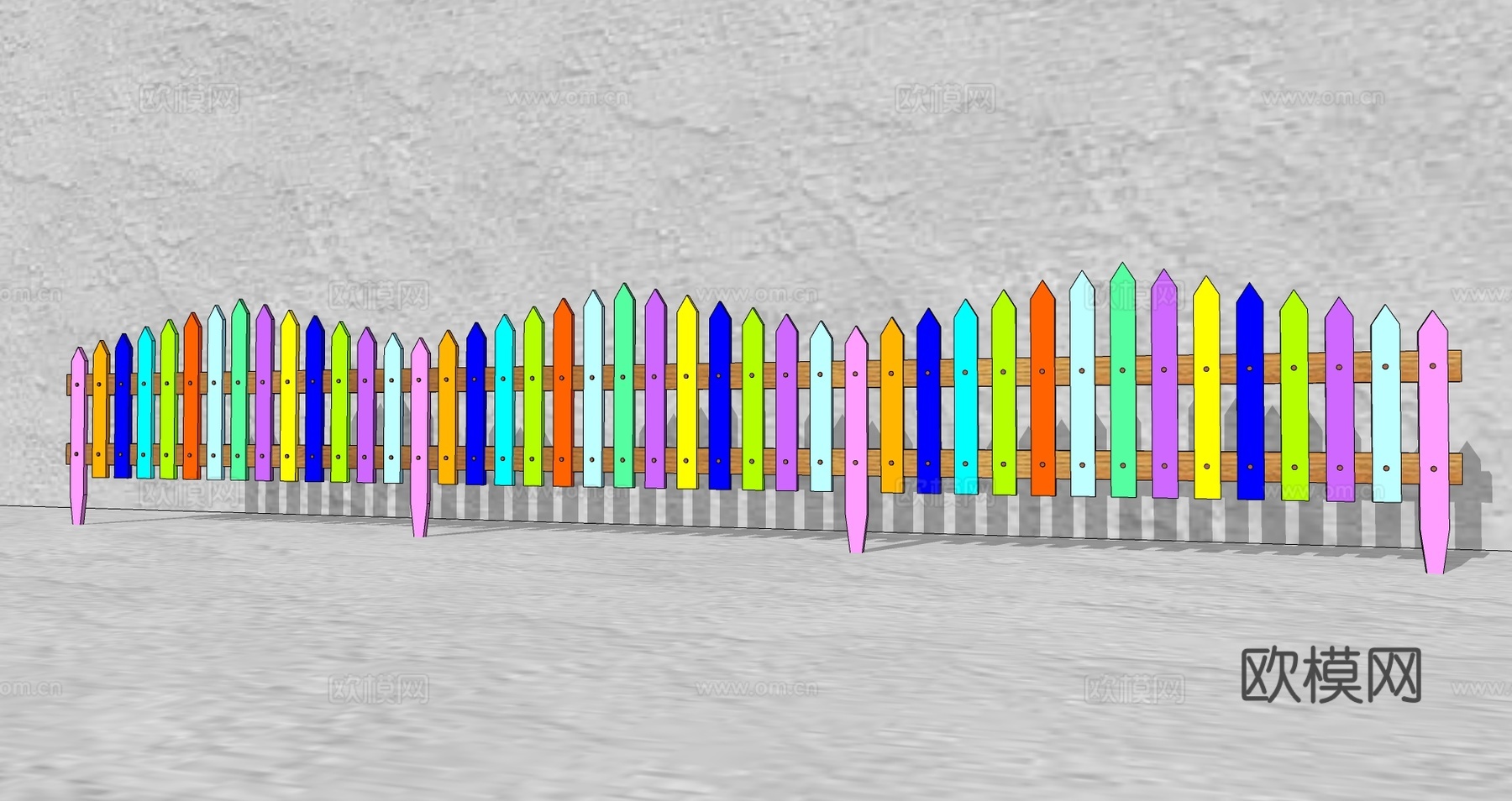 现代生态户外卡通木质栏杆动物围栏护栏彩色花朵儿童栅栏田园草地su模型