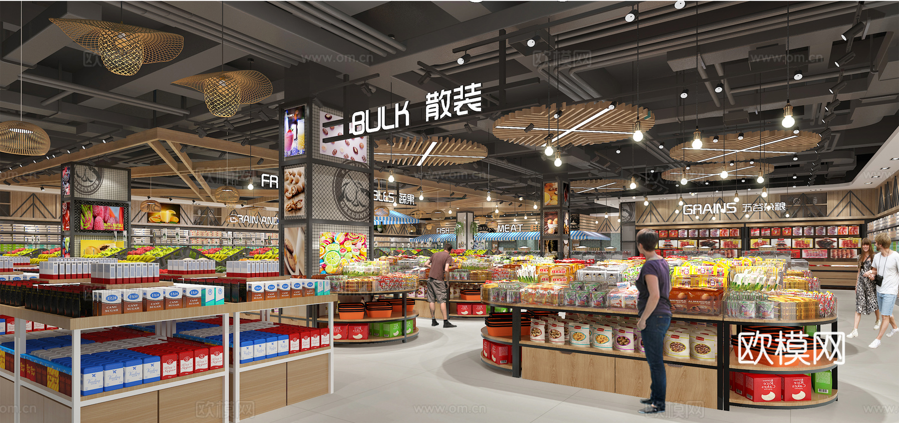 精品百货超市 最新全套施工图 效果图合集cad施工图