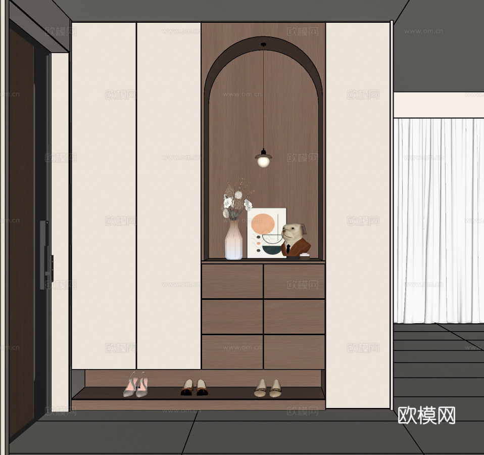 现代中古风鞋柜 入户玄关鞋柜 玄关柜su模型