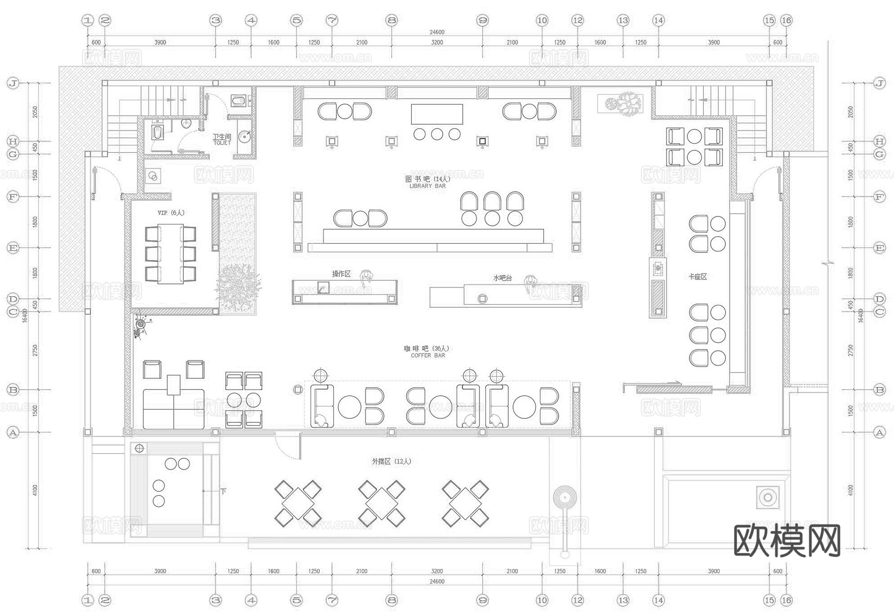 高档咖啡厅  最新全套施工图 效果图合集cad施工图