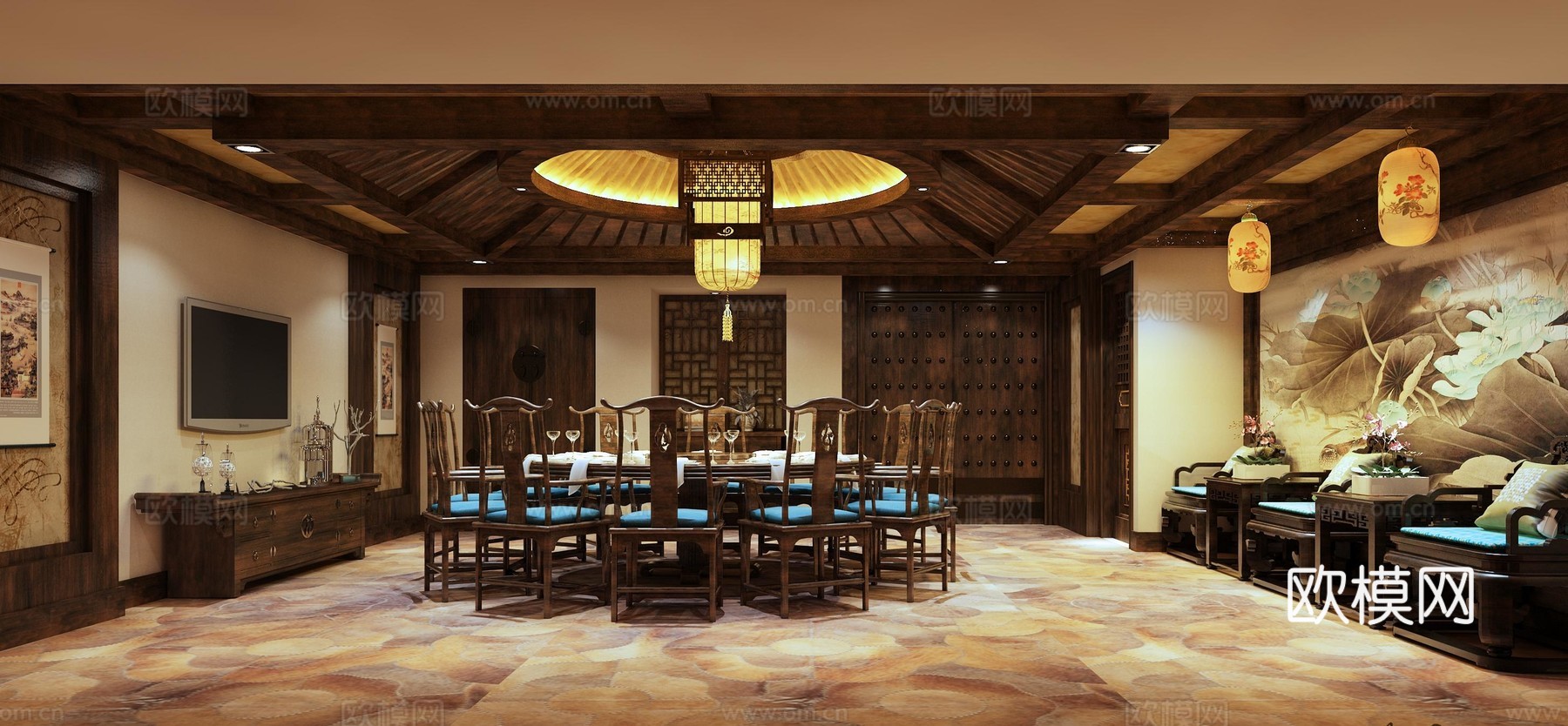 新中式中餐厅 最新全套施工图 效果图合集cad施工图