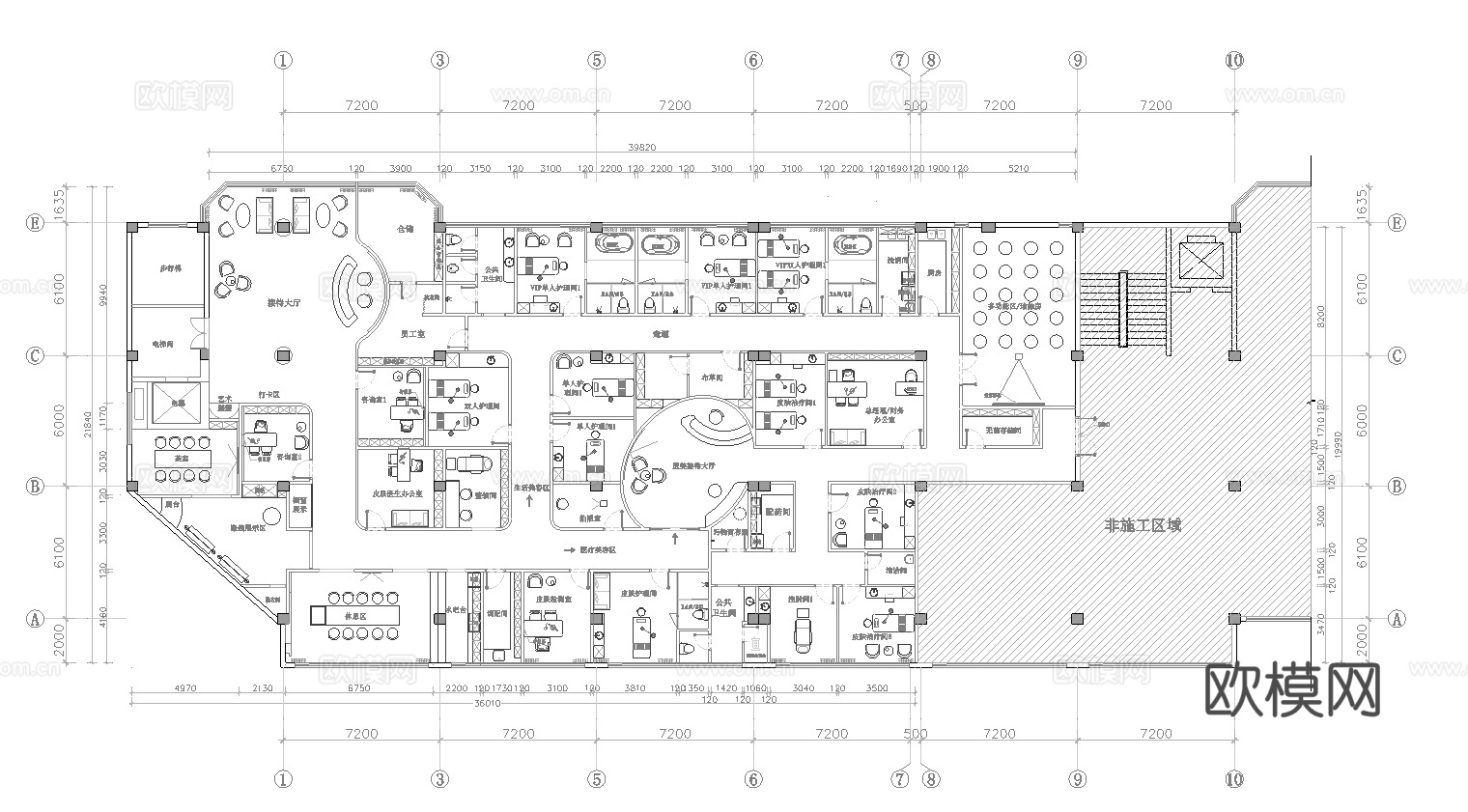 医疗美容会所 最新全套施工图 效果图合集cad施工图