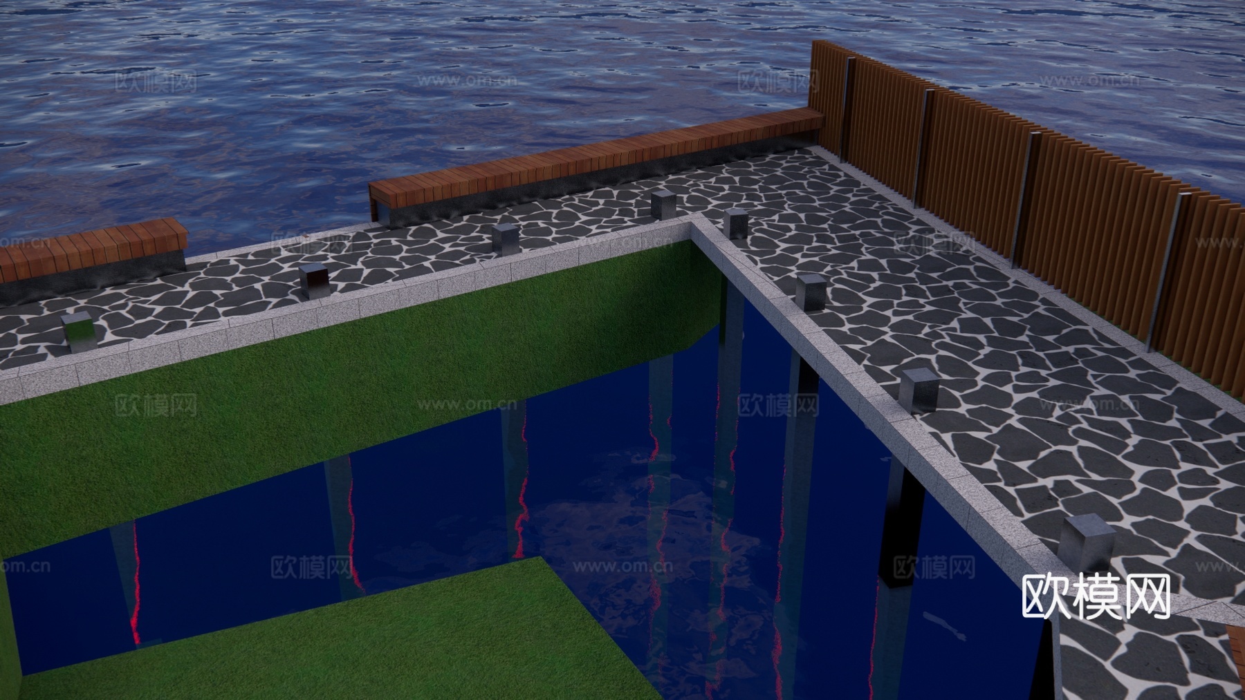 滨水景观 结构桥 亲水平台 桥梁 高架桥 景观桥su模型