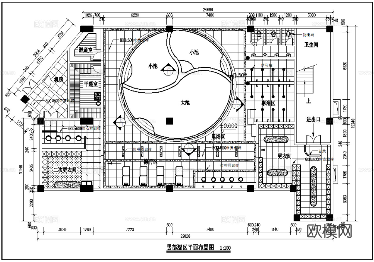 5套洗浴中心CAD施工图平面图立面图cad施工图
