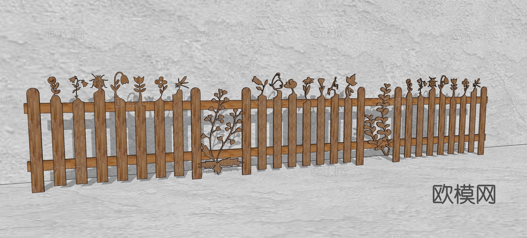 现代生态户外卡通木质栏杆动物围栏护栏彩色花朵儿童栅栏田园草地su模型su模型