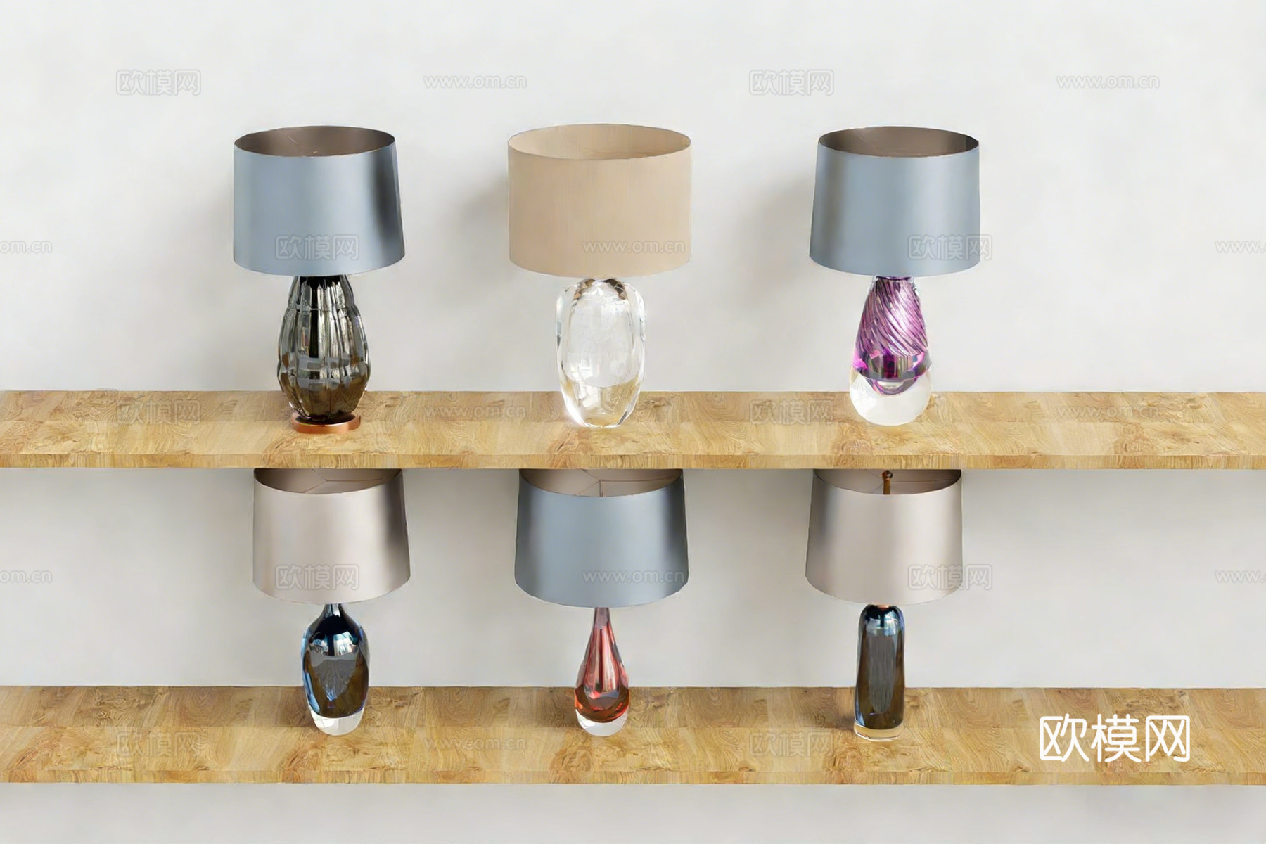 现代简约装饰台灯 玻璃金属底座 客厅卧室ins风床头灯su模型