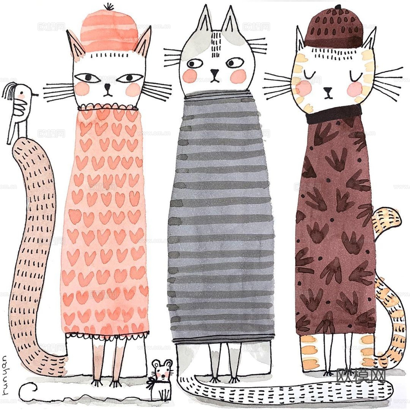 可爱动物手绘创意童趣插画猫咪动物插画治愈系插画可爱儿童插画下载