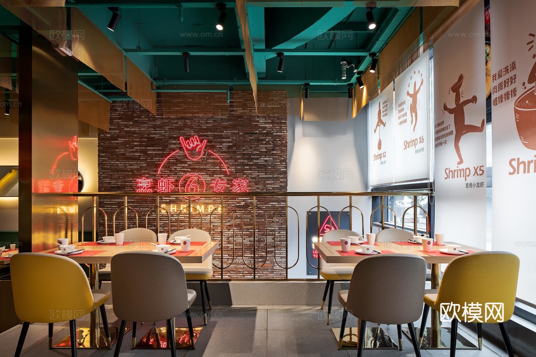 小龙虾快餐厅 最新全套施工图 效果图合集cad施工图