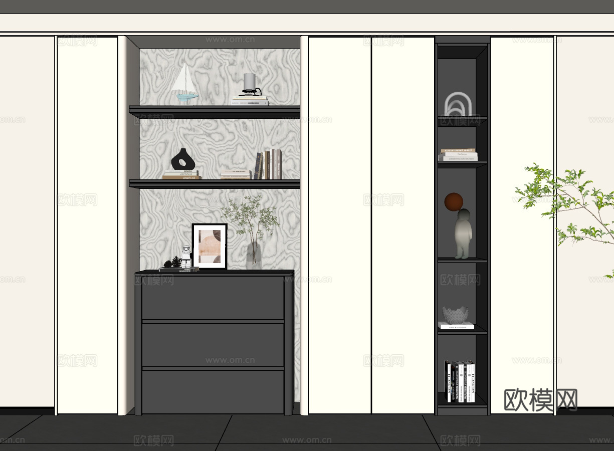 现代玄关柜 装饰柜 书柜su模型