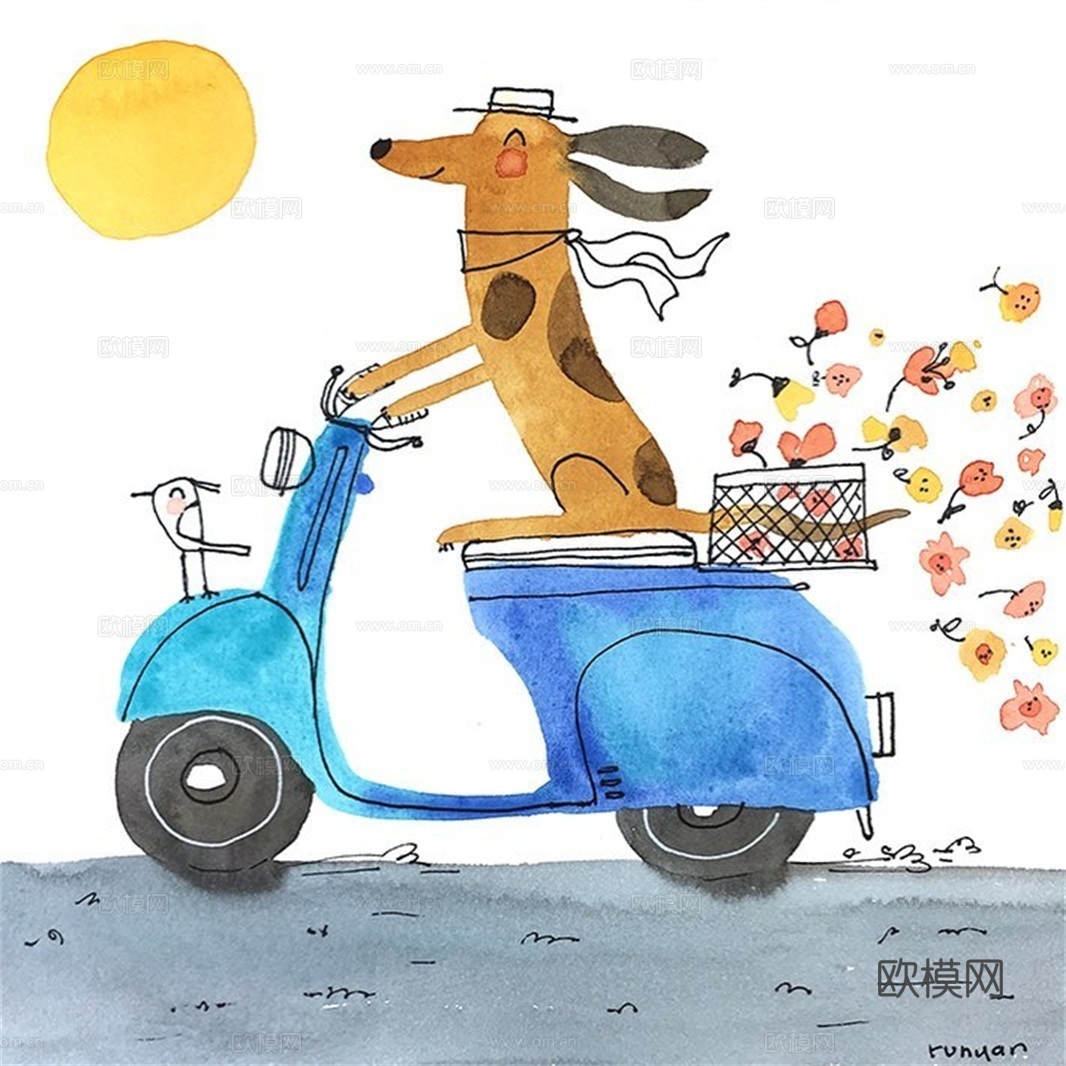 可爱动物手绘创意童趣插画猫咪动物插画治愈系插画可爱儿童插画下载