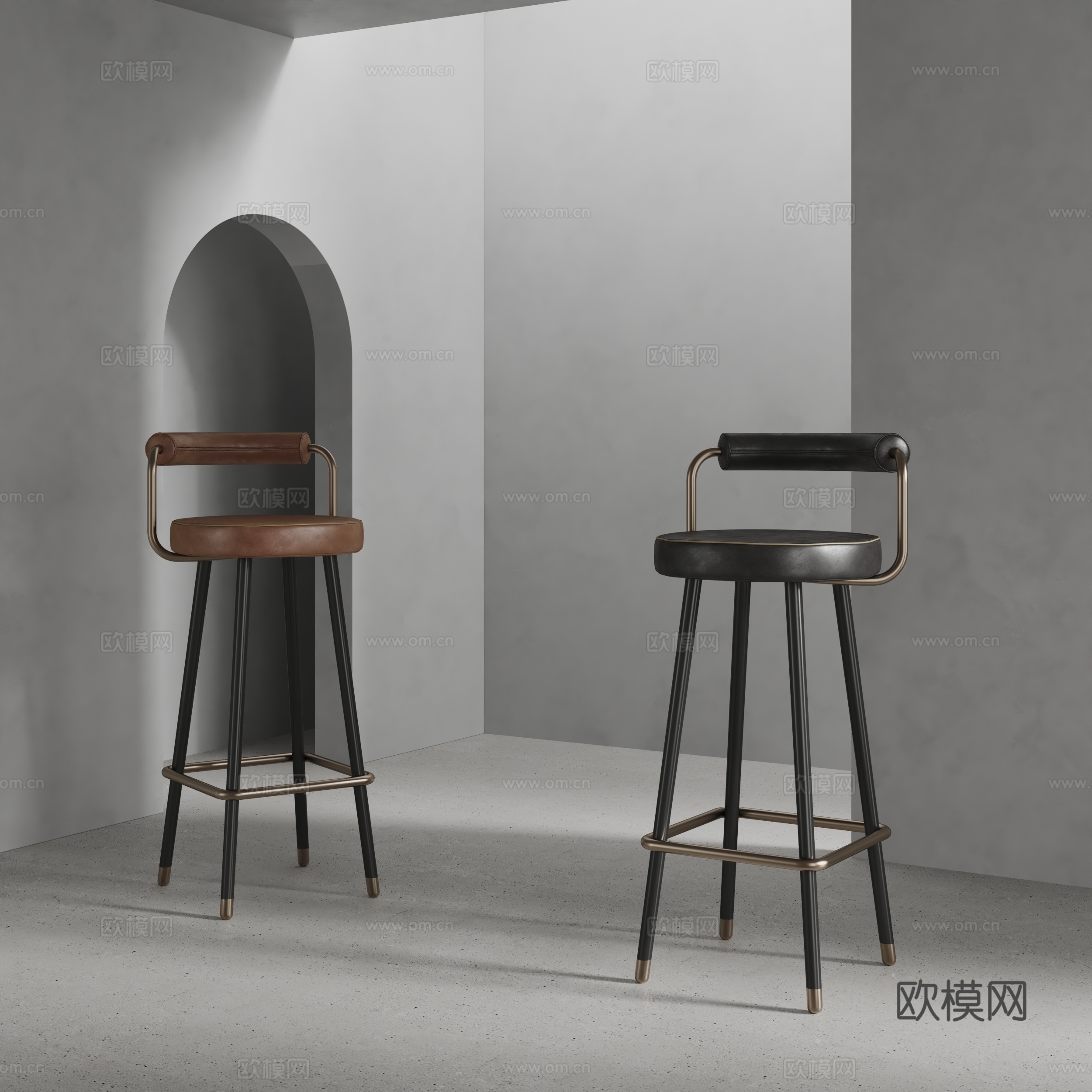 poliform工业风吧椅 皮革吧椅su模型