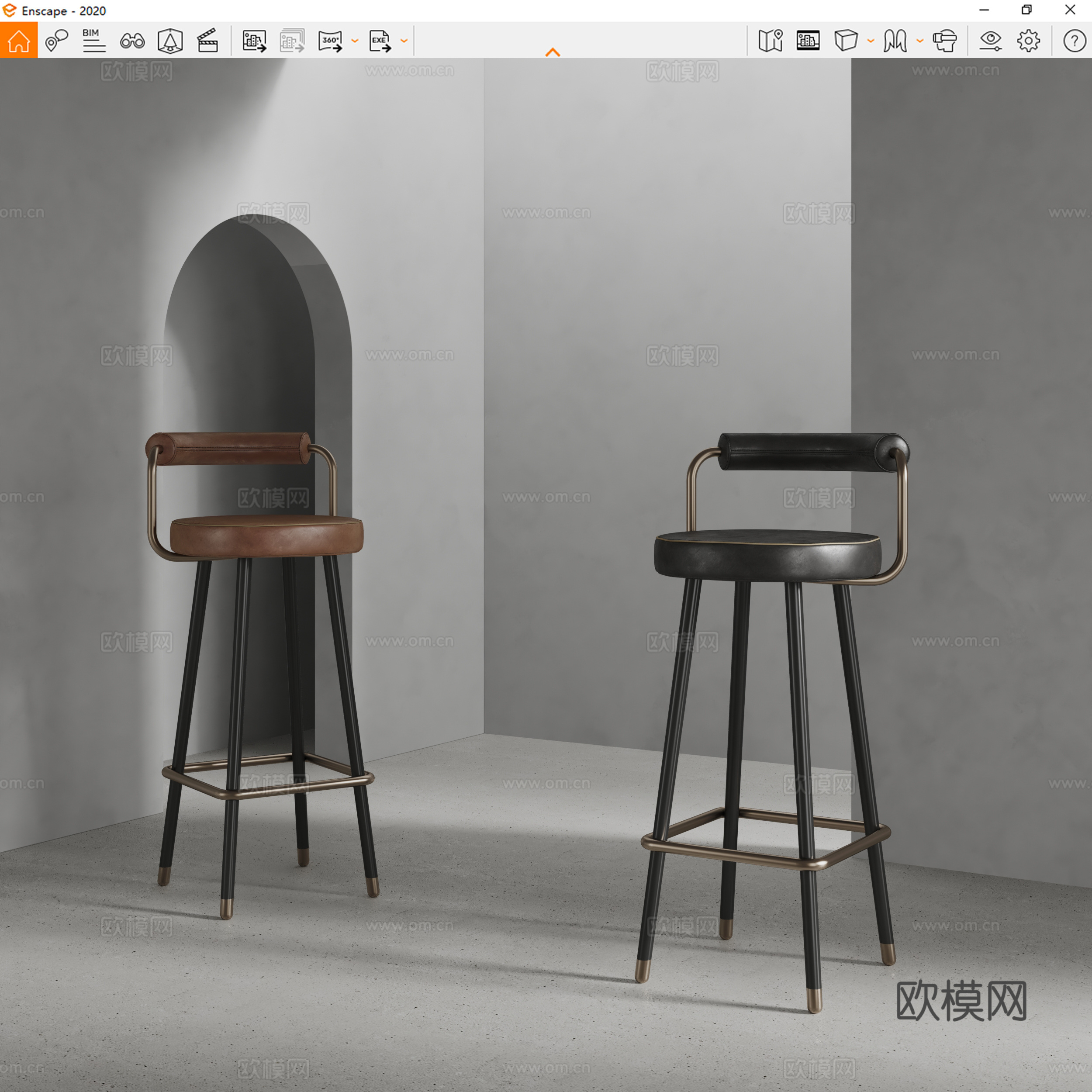poliform工业风吧椅 皮革吧椅su模型