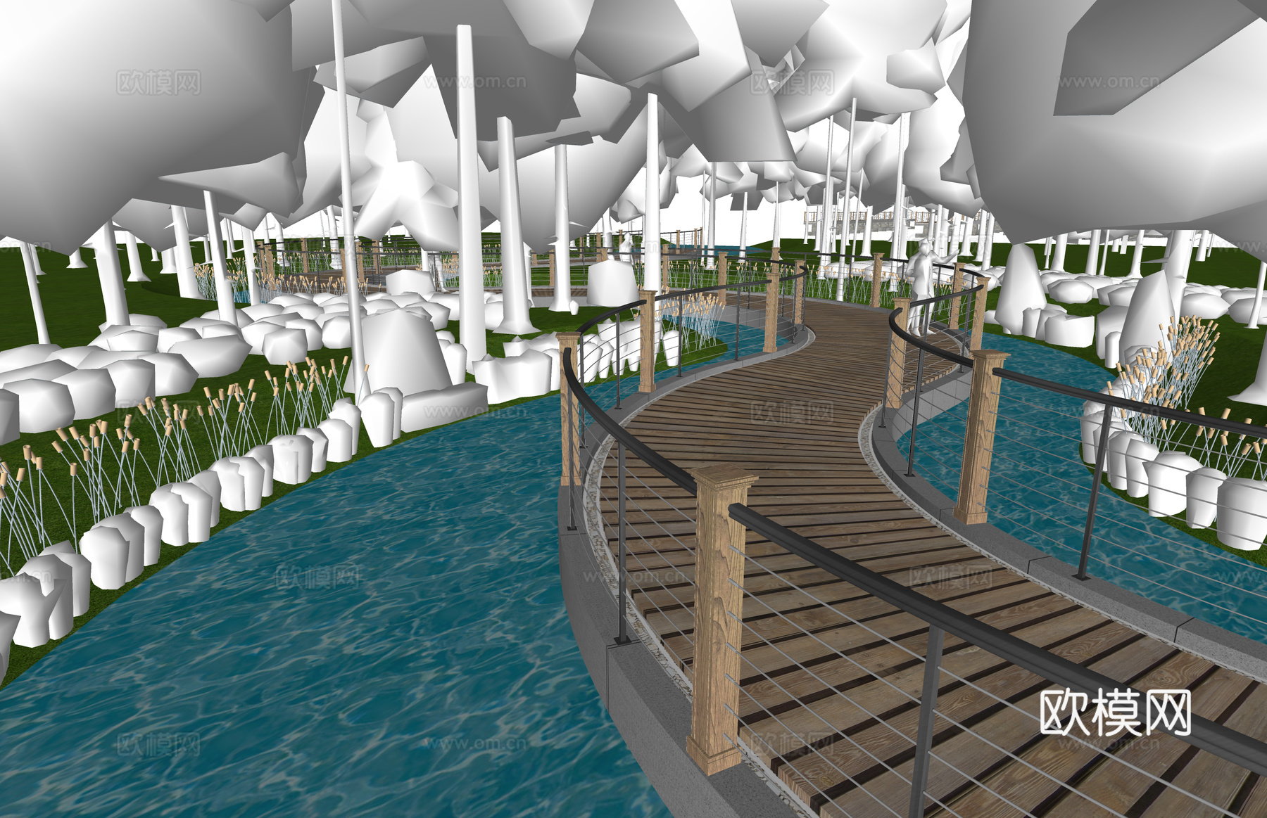 滨水景观 结构桥 亲水平台 桥梁 高架桥 景观桥su模型