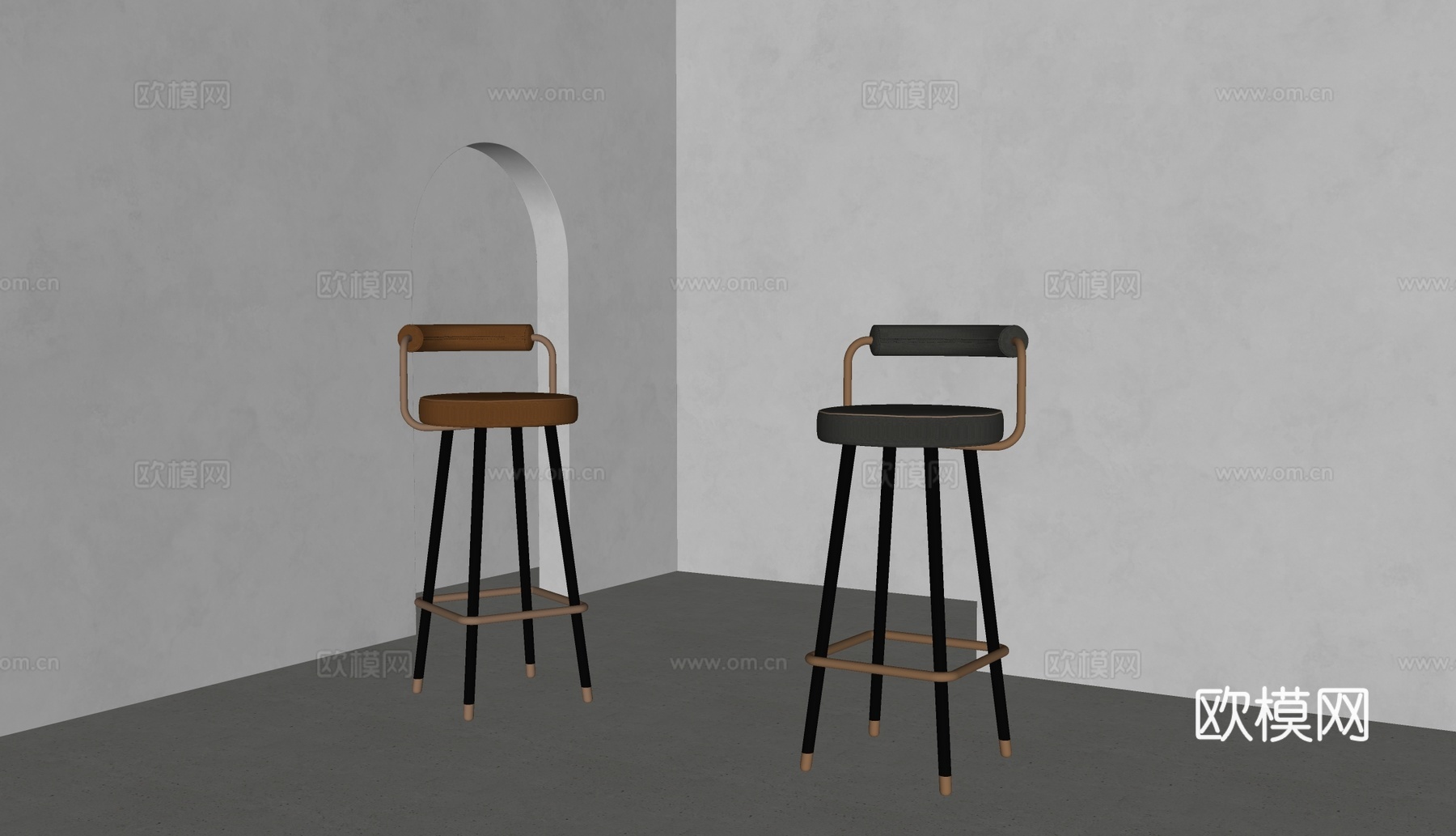 poliform工业风吧椅 皮革吧椅su模型