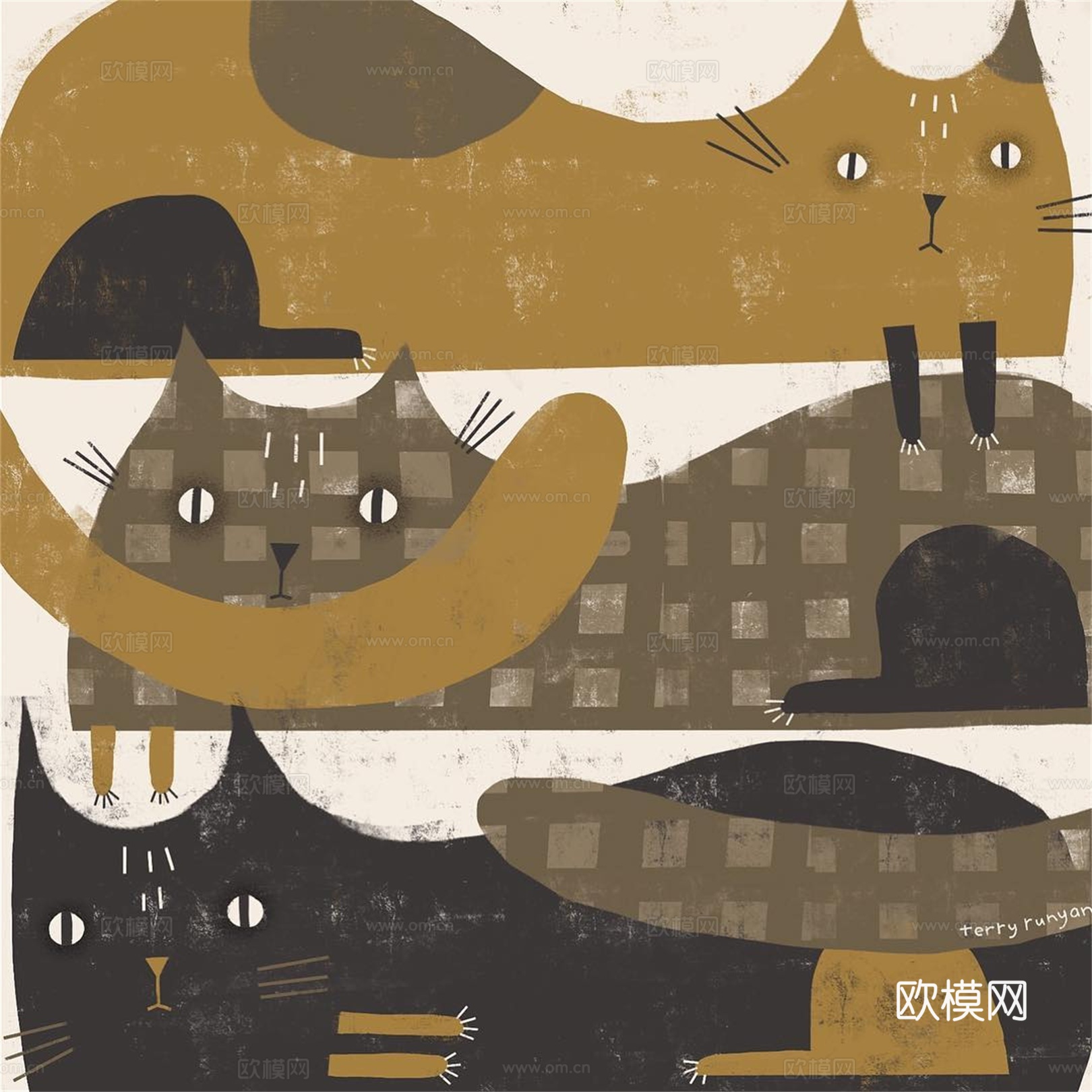 可爱动物手绘创意童趣插画猫咪动物插画治愈系插画可爱儿童插画下载