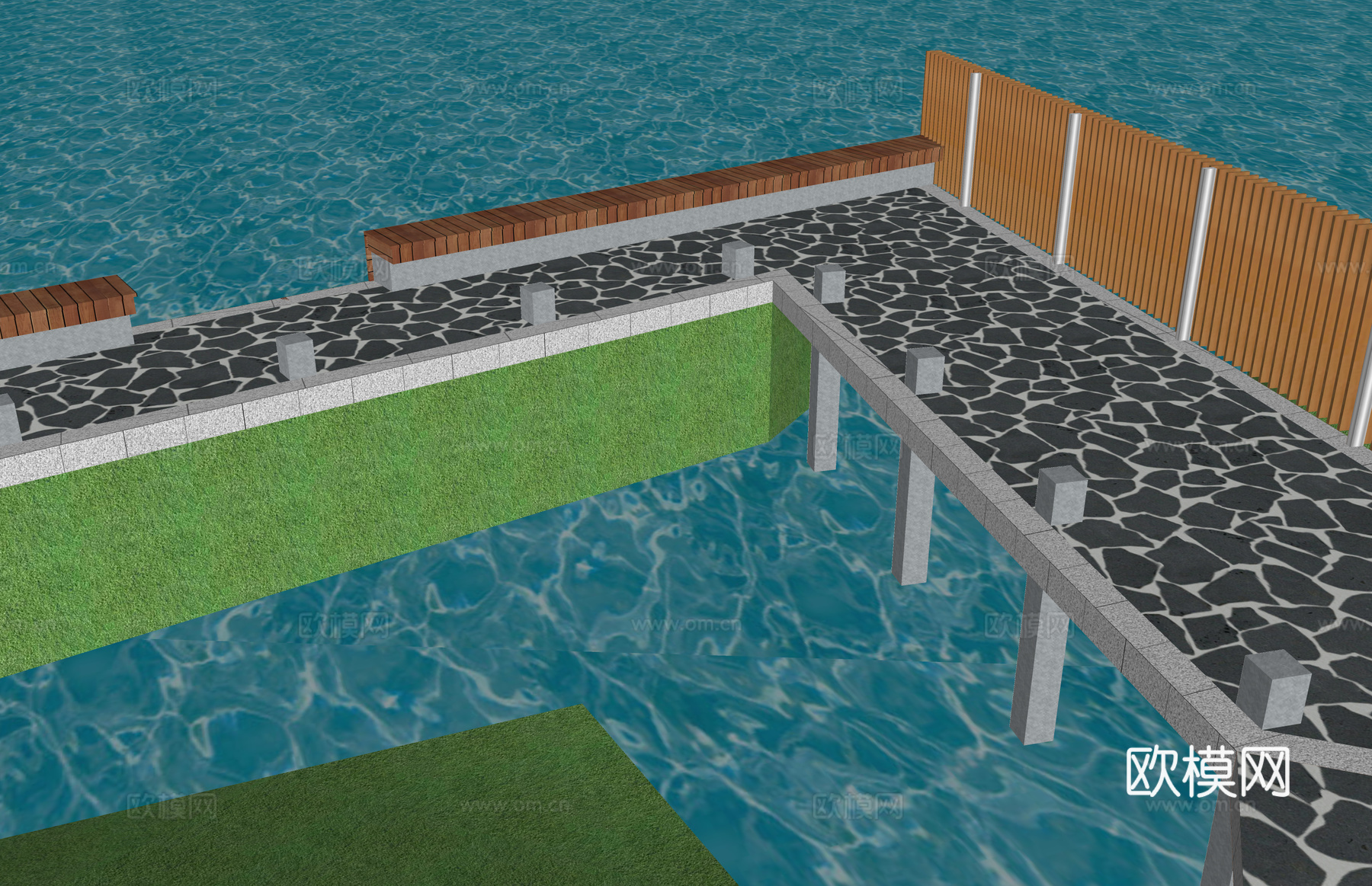 滨水景观 结构桥 亲水平台 桥梁 高架桥 景观桥su模型