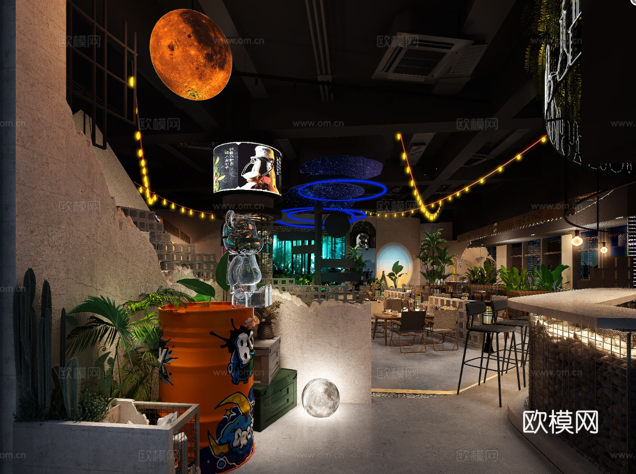 露营风清吧 最新全套施工图 效果图合集cad施工图