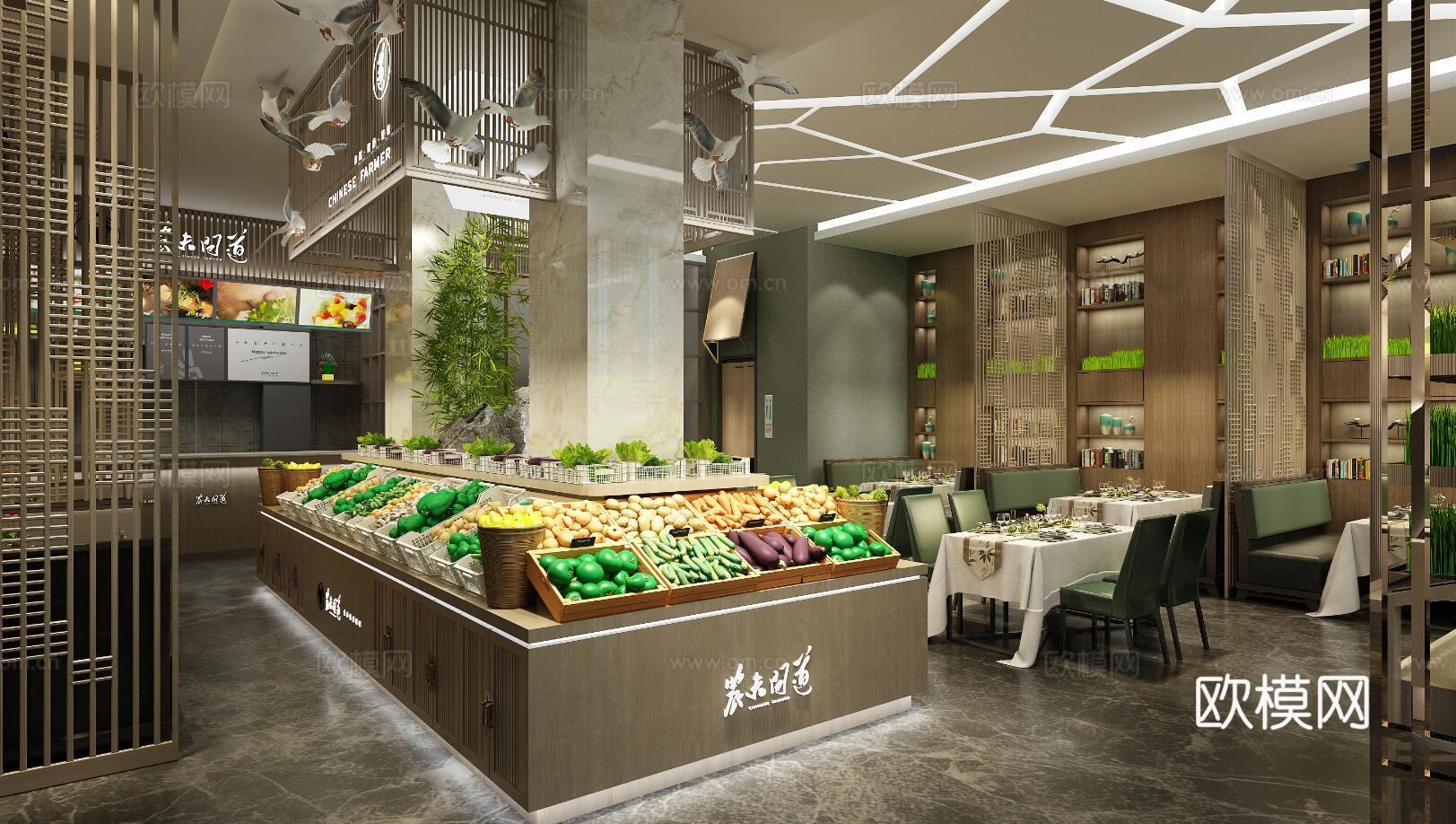 生态餐厅 最新全套施工图 效果图合集cad施工图