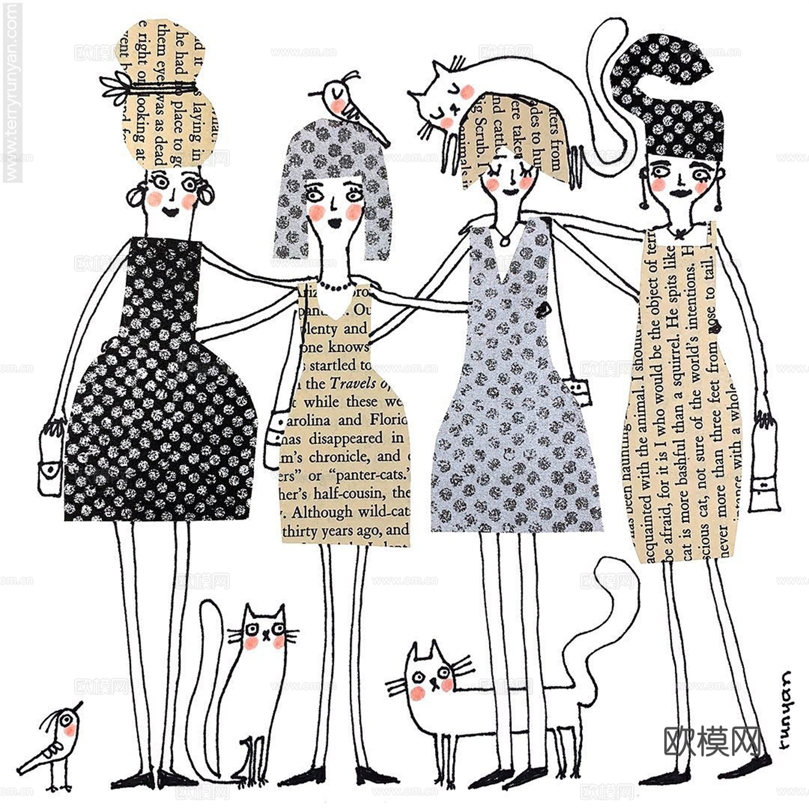 可爱动物手绘创意童趣插画猫咪动物插画治愈系插画可爱儿童插画下载