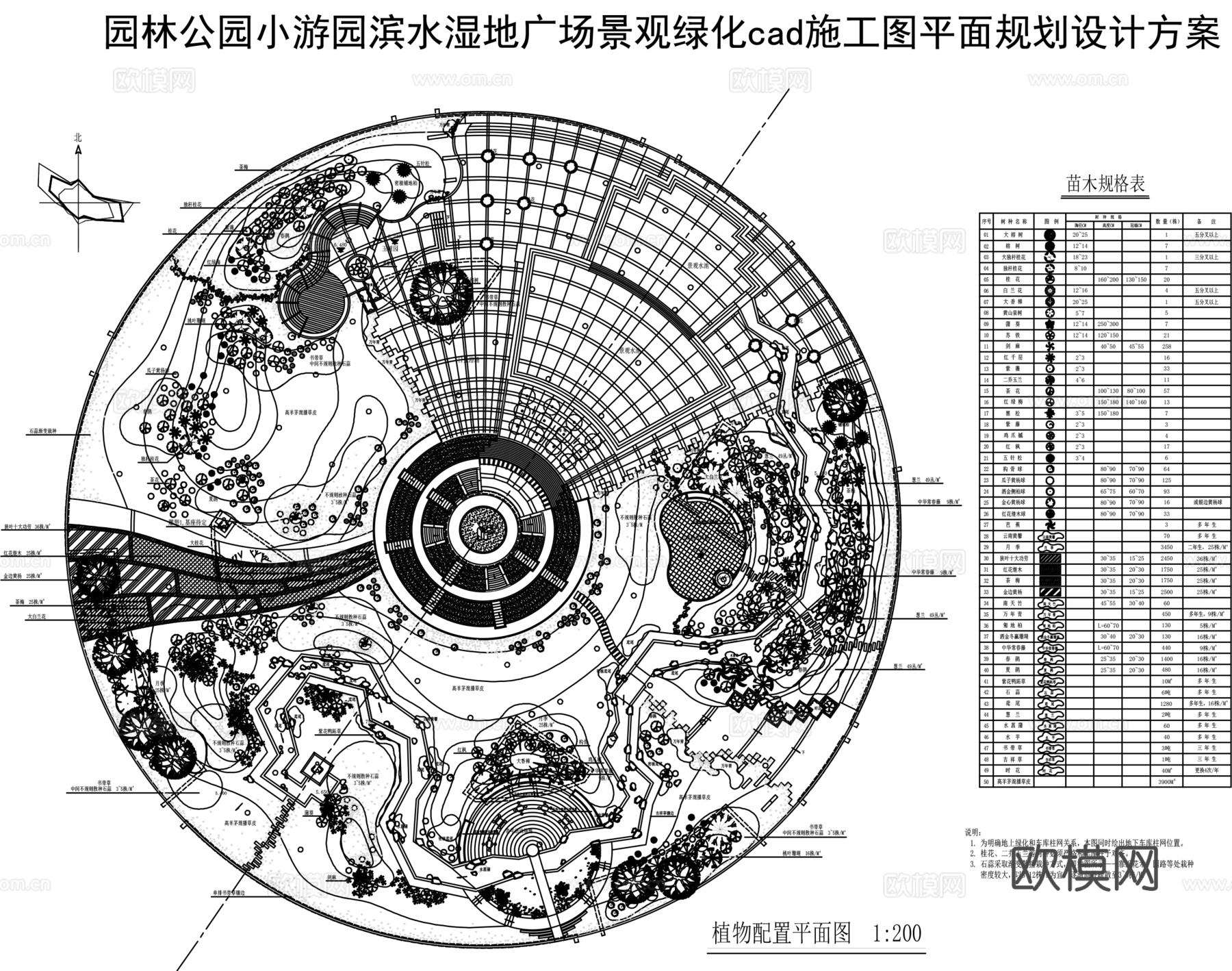 圆形广场公园景观绿化cad施工图