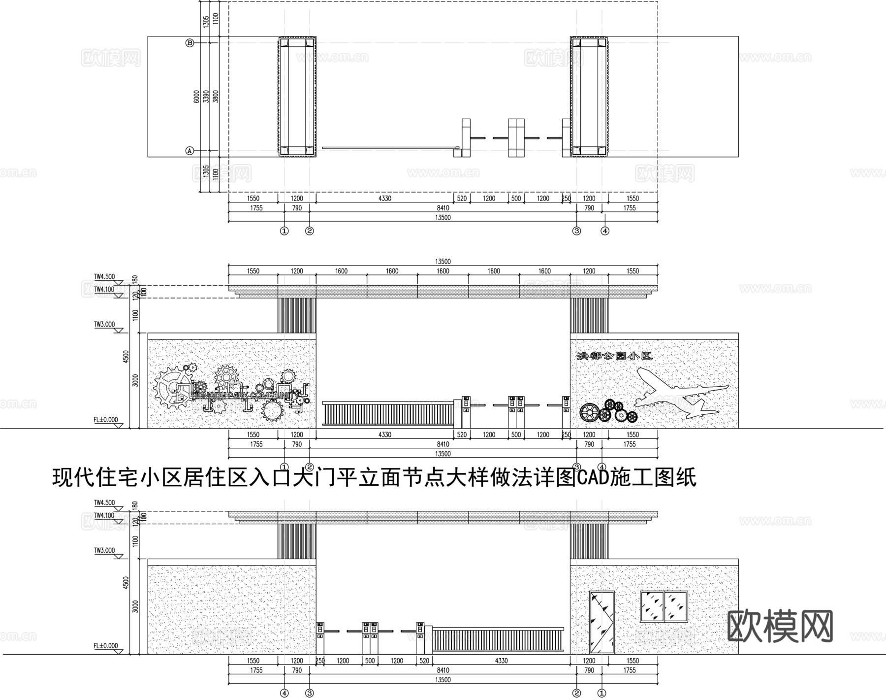 现代住宅大门CAD施工图纸cad施工图