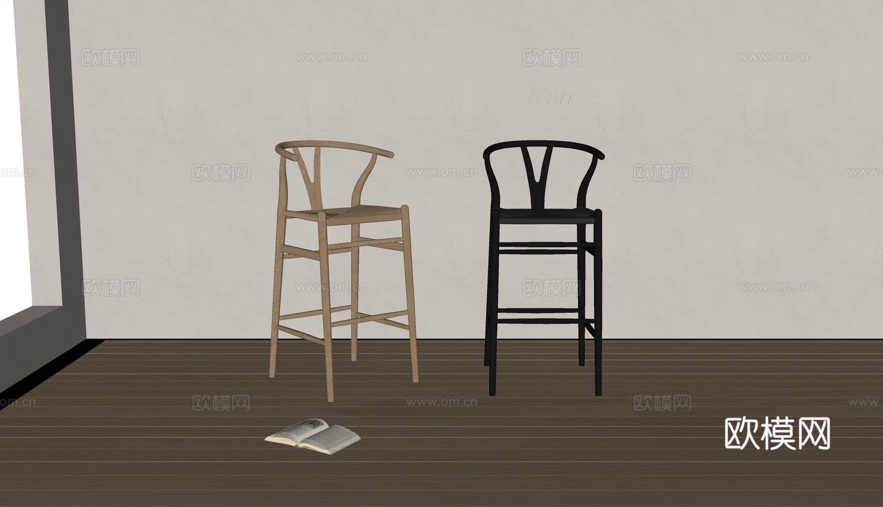 Artisan 中式吧椅 实木吧椅su模型