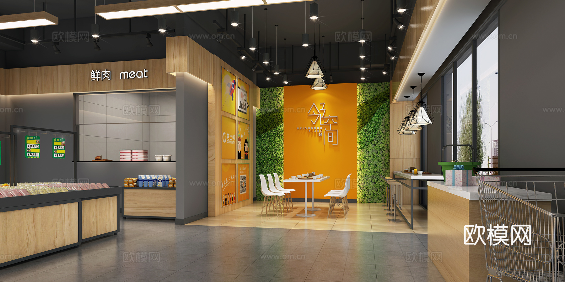 193平超市 最新全套施工图 效果图合集cad施工图