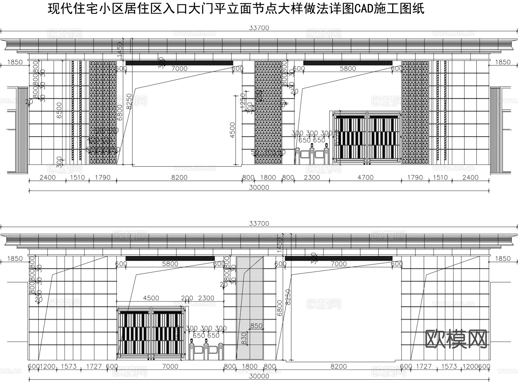 现代住宅大门CAD施工图纸cad施工图