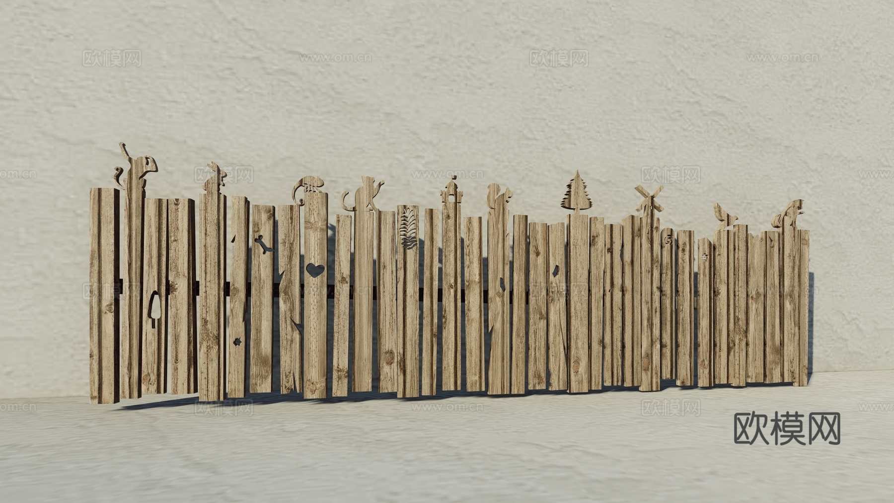 现代生态户外卡通木质栏杆动物围栏护栏彩色花朵儿童栅栏田园草地su模型