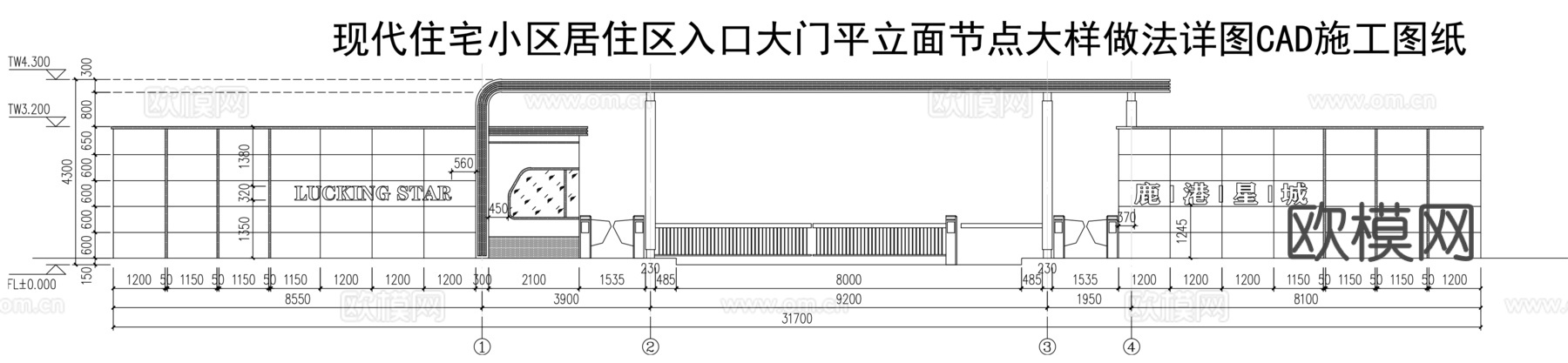 现代住宅大门CAD施工图纸cad施工图