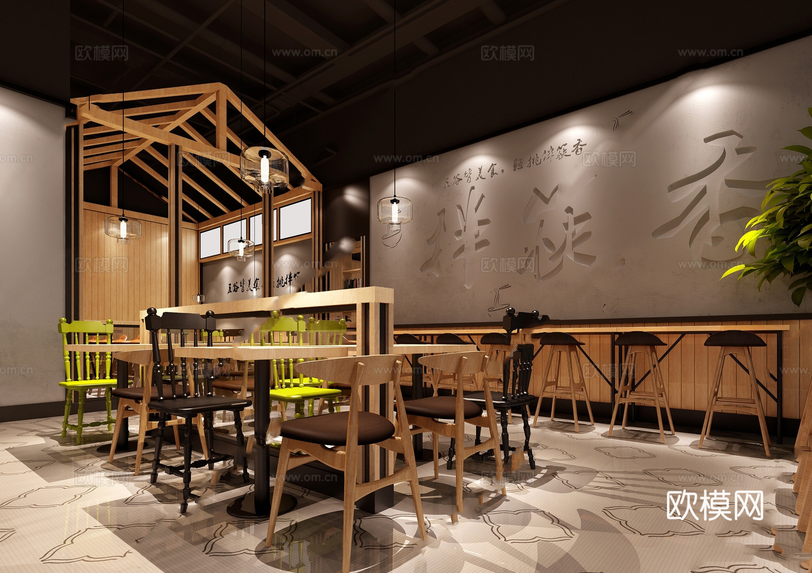 特色面馆 最新全套施工图 效果图合集cad施工图