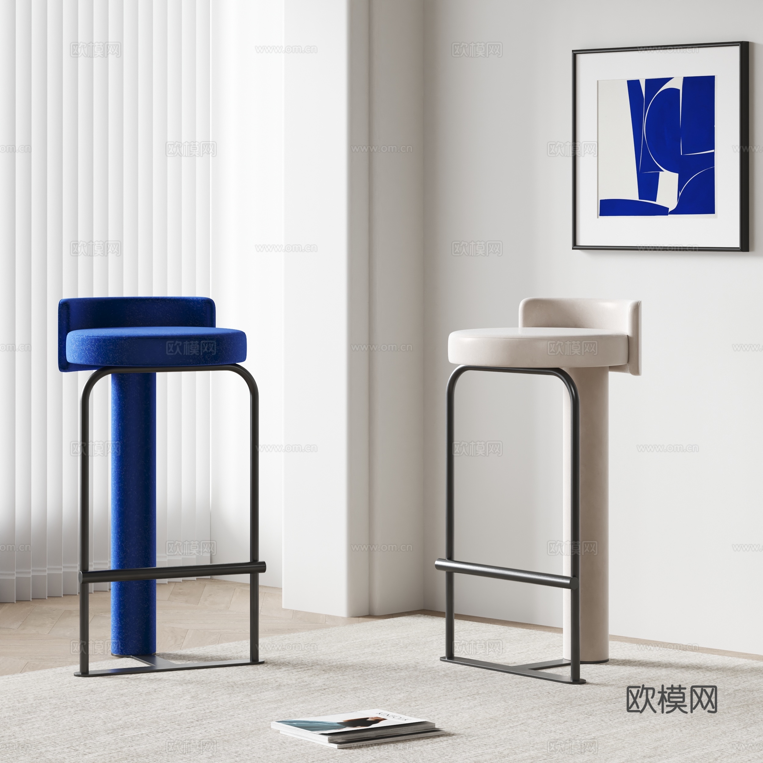 现代吧椅 布艺吧椅 装饰画su模型